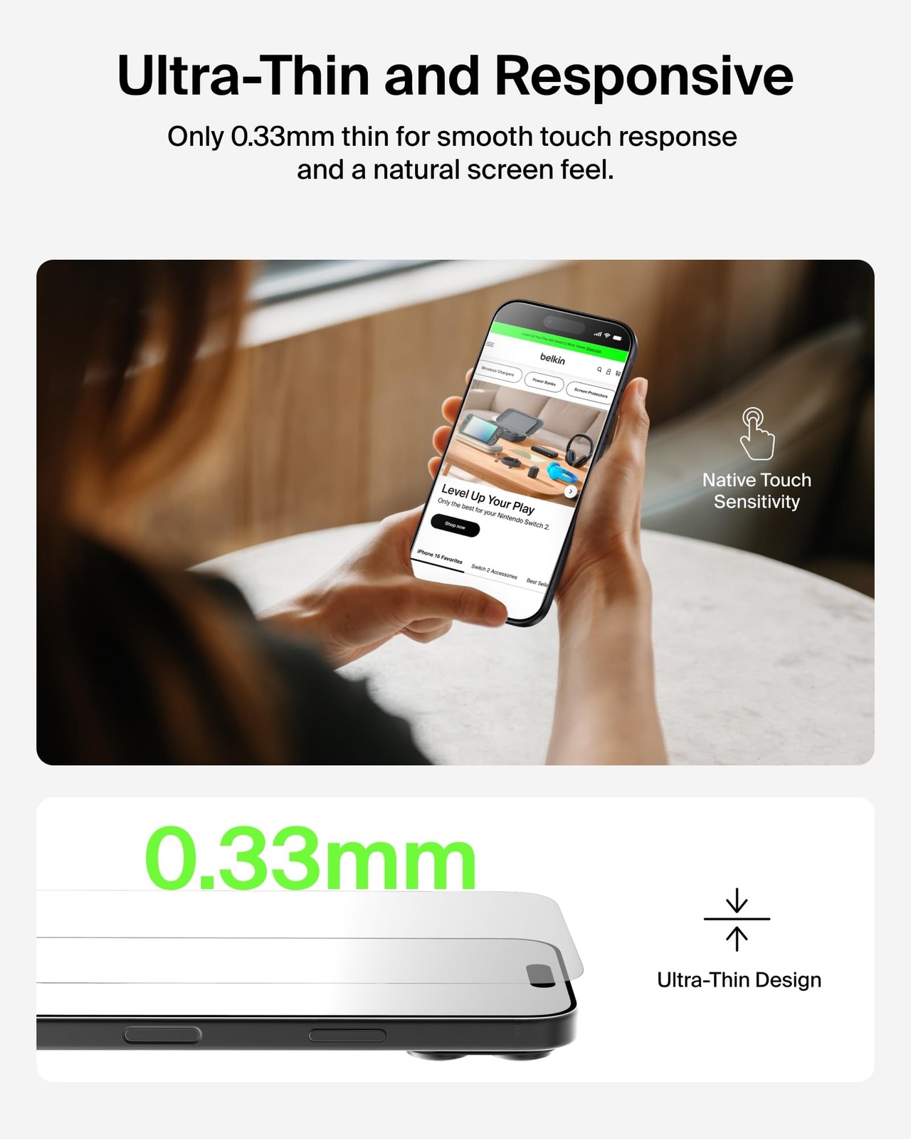 Belkin ScreenForce TemperedGlass Screen Protector for iPhone 17 Pro Max Scrat...