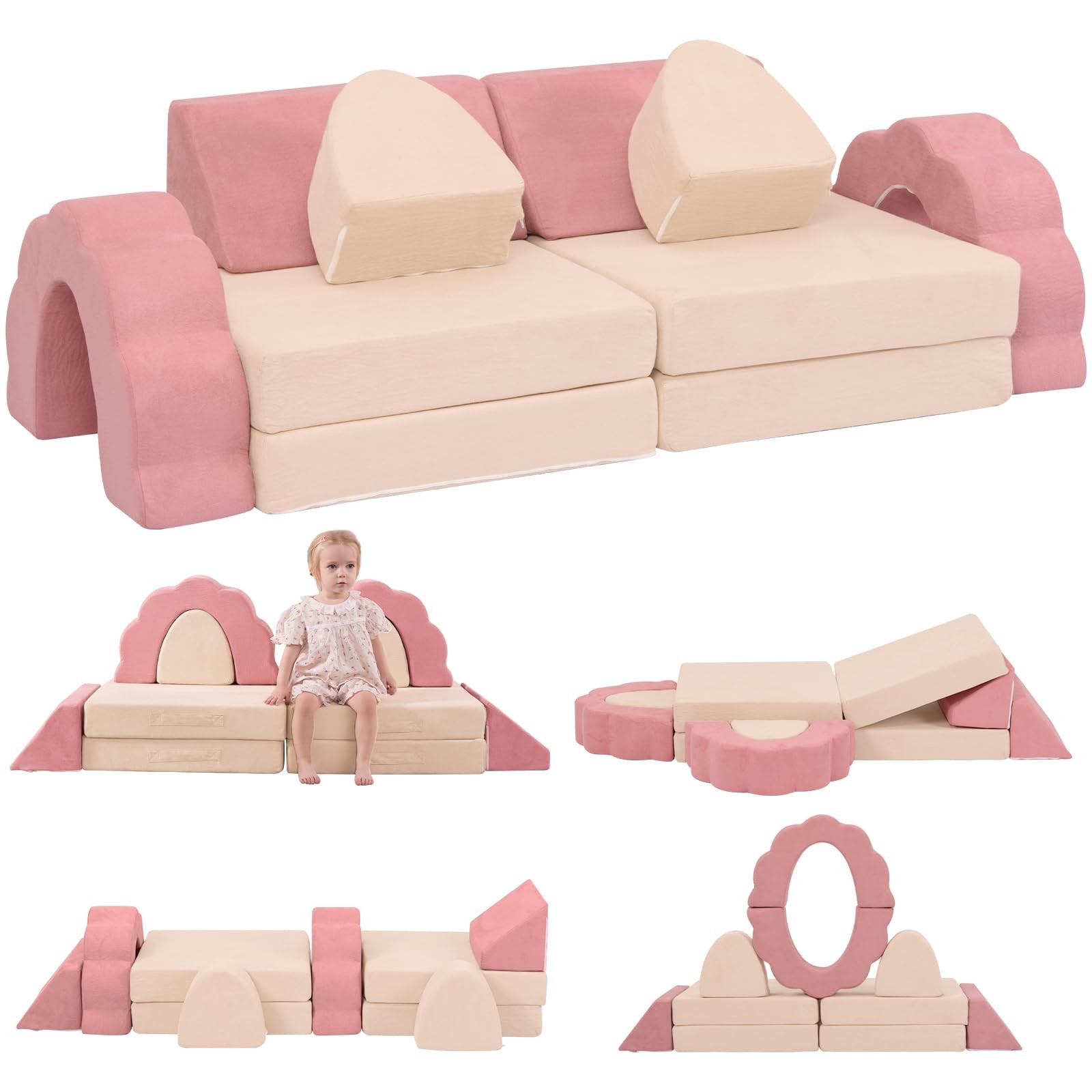 10-Piece Mini Kids Play Couch, Modular Flower Foam Sofa for Toddlers, Convert...