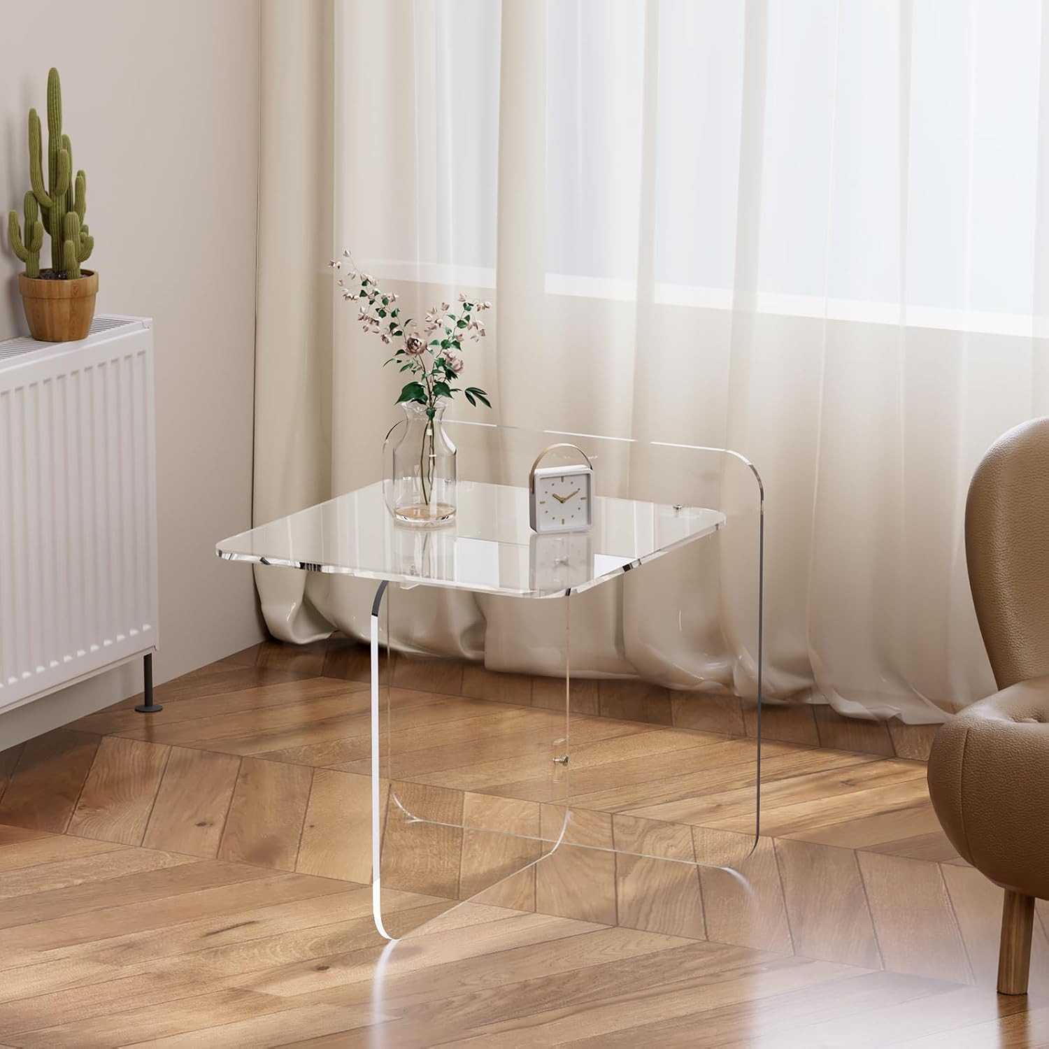 Acrylic Side Table, End Table Clear Modern Bedside Table for Bedroom Living Room