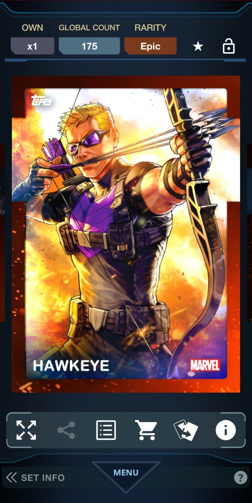 Topps Marvel Collect Battle Collection Warriors Series 2 RED EPIC Hawkeye