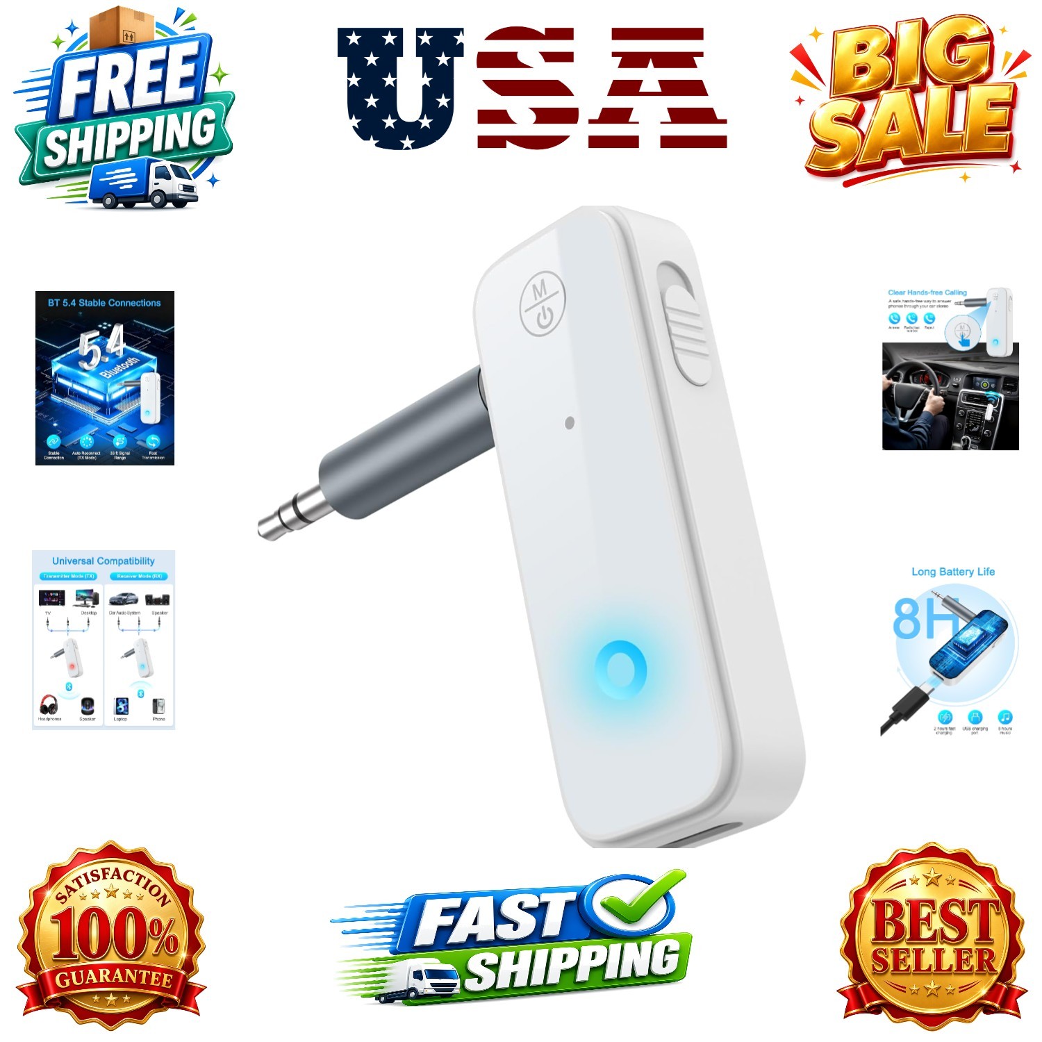 Aux Bluetooth Adapter for Car, 2 in 1 Wireless Bluetooth 5.4 Transmitter Rece...