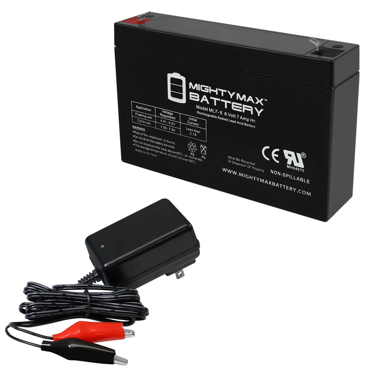 Mighty Max 6V 7Ah Replacement Battery for HKbil 3FM7.0 + 6V Charger