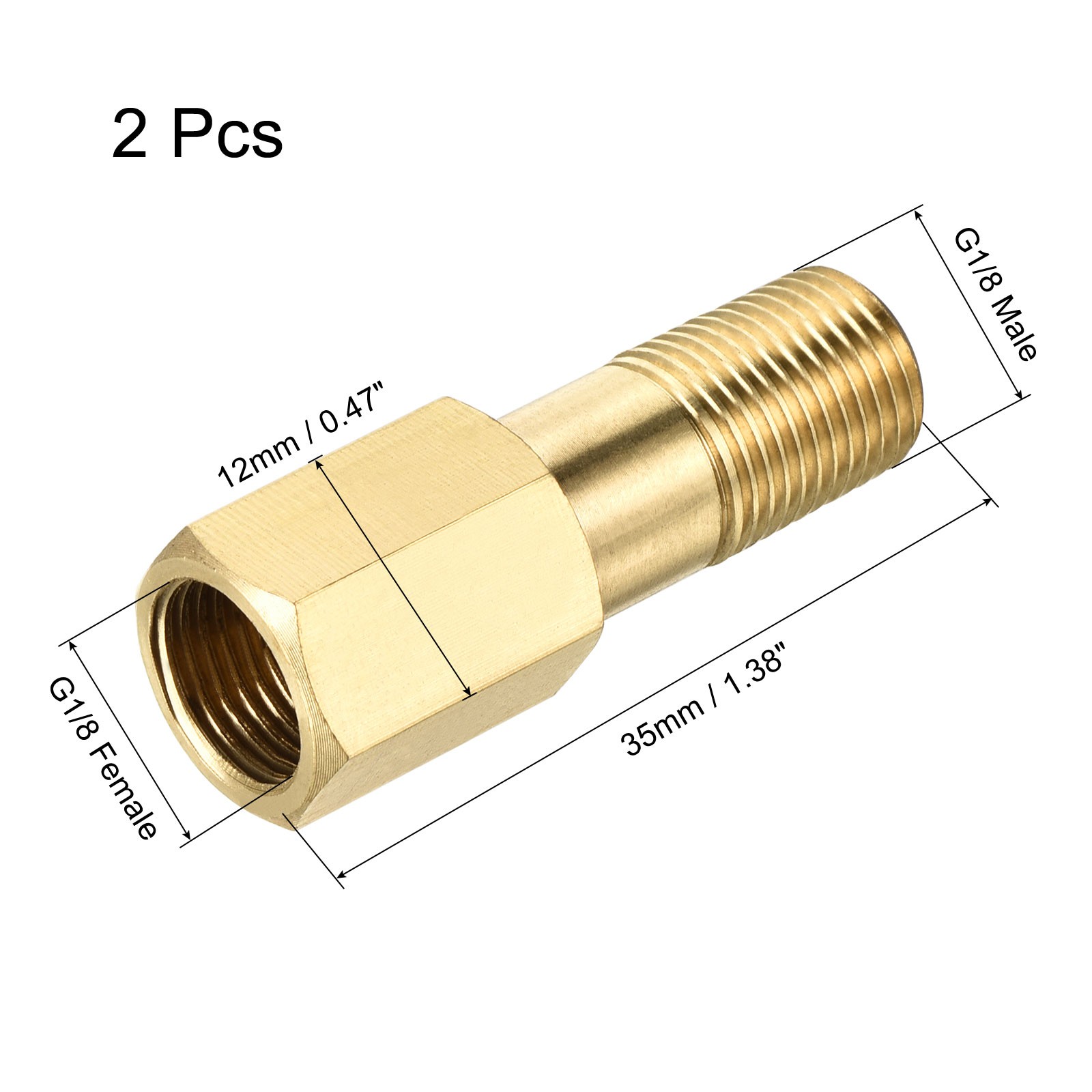 Brass Pipe Fitting G1/8 Adapter 35mm Extension Connector Hex Coupling 2Pack
