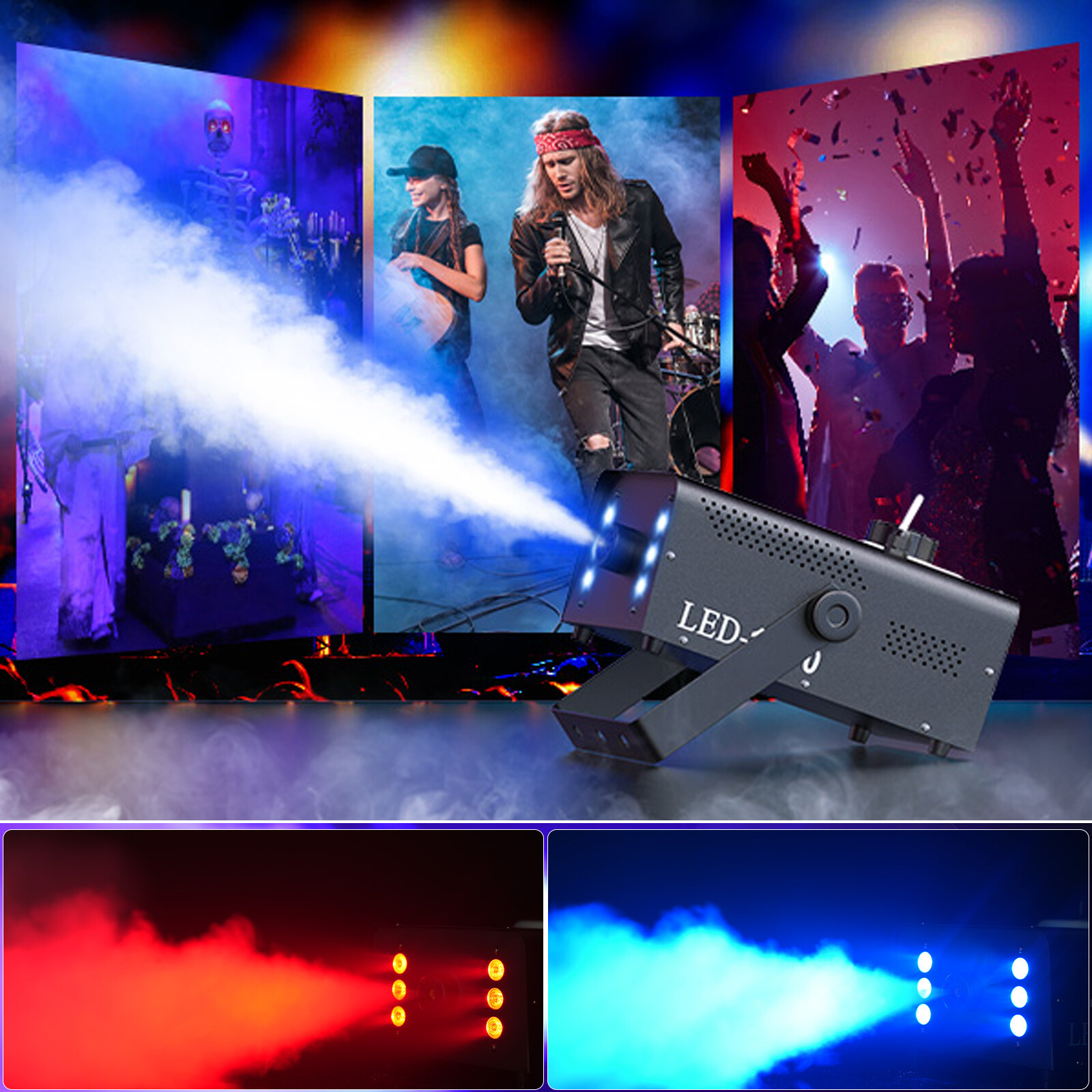 1500W Fog Smoke Machine RGB 6LED Stage DJ Fogger Smoke Effect Multi Color Remote