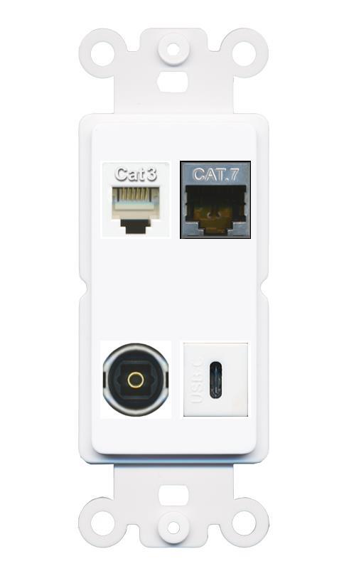 [4 Ports] CAT7 PHONE TOSLINK USBC Port Wall Plate Rocker White