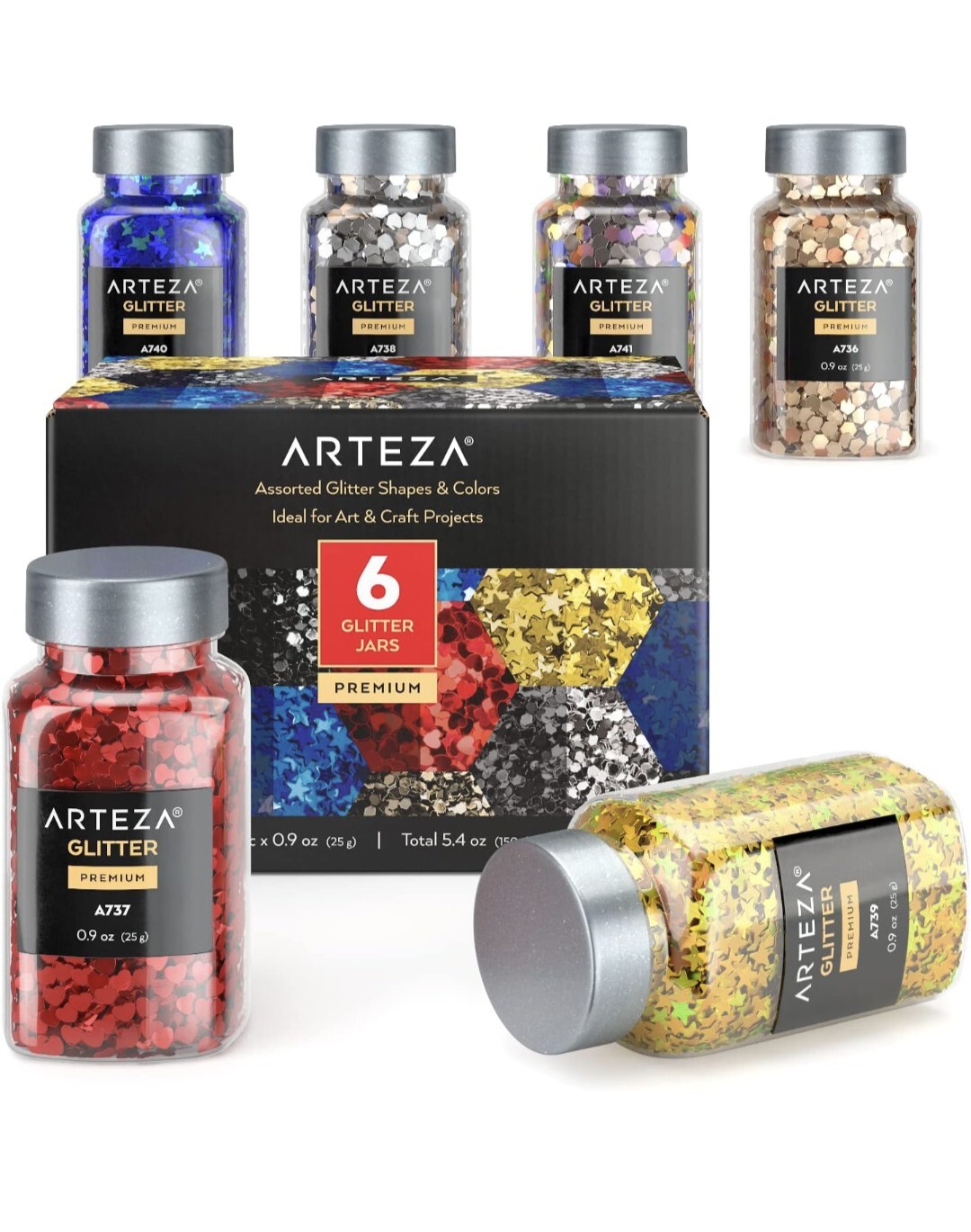 Arteza Fine Glitter | Metallic Colors | 0.9 oz each - Set of 6 Premium #91