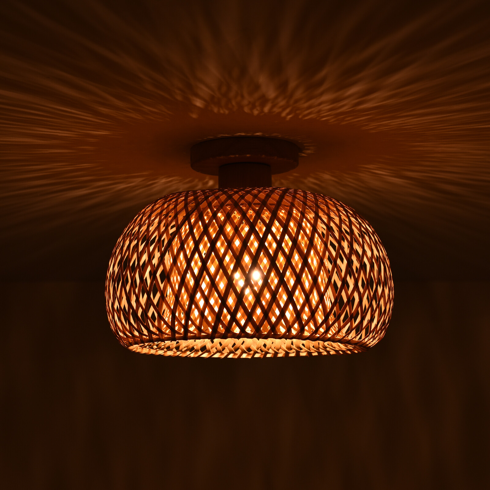 110V E26 Ceiling Light Semicircle Bamboo Pendant Light 60W Indoor Hanging Lamp