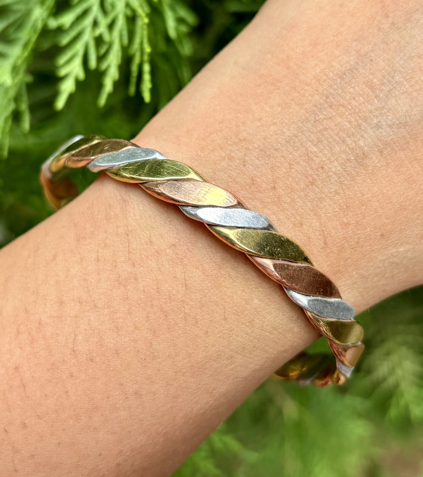 1Pc Pure Ashtadhatu, Copper Brass Silver Healing Bangle Cuff Bracelet Spiritual