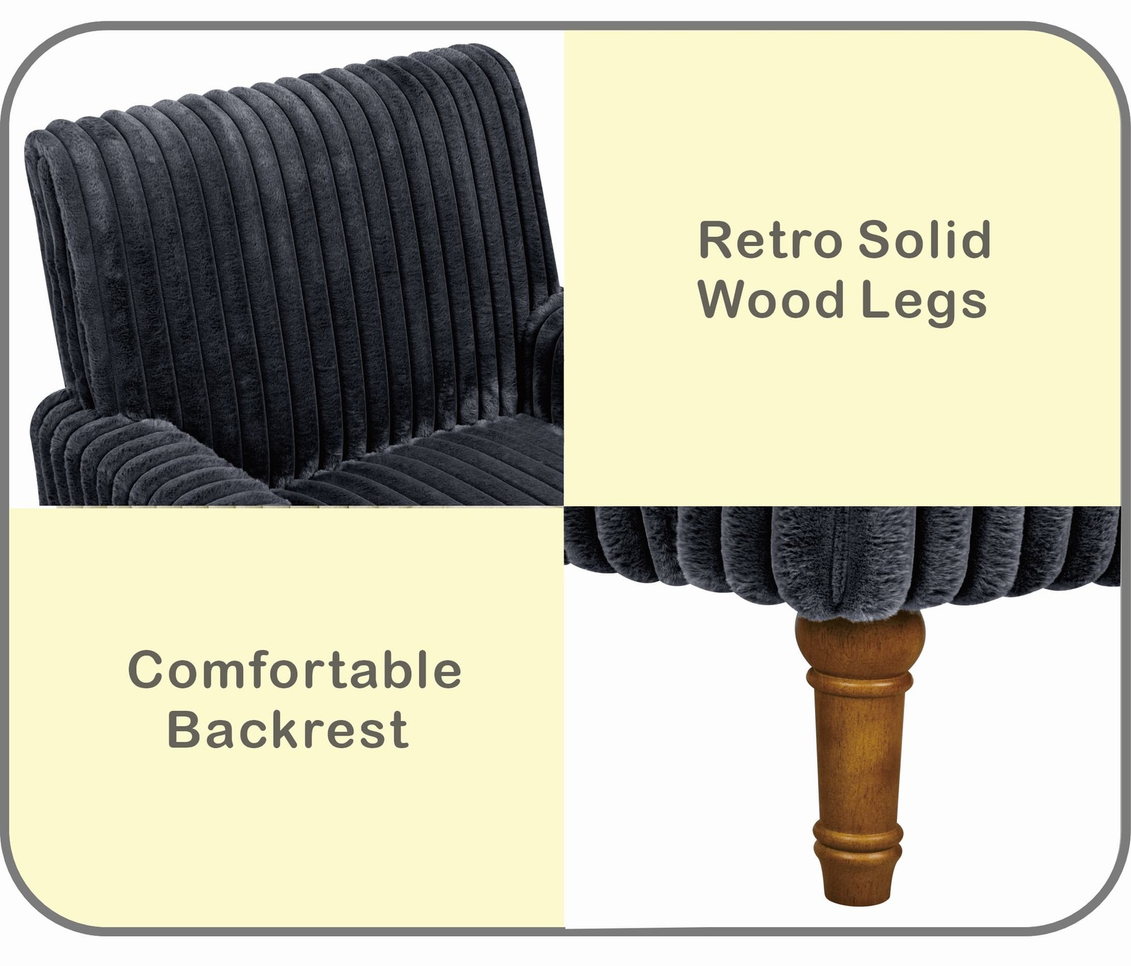 Dark Gray Wide Wale Corduroy Accent Chair Solid Wood Legs Living Room