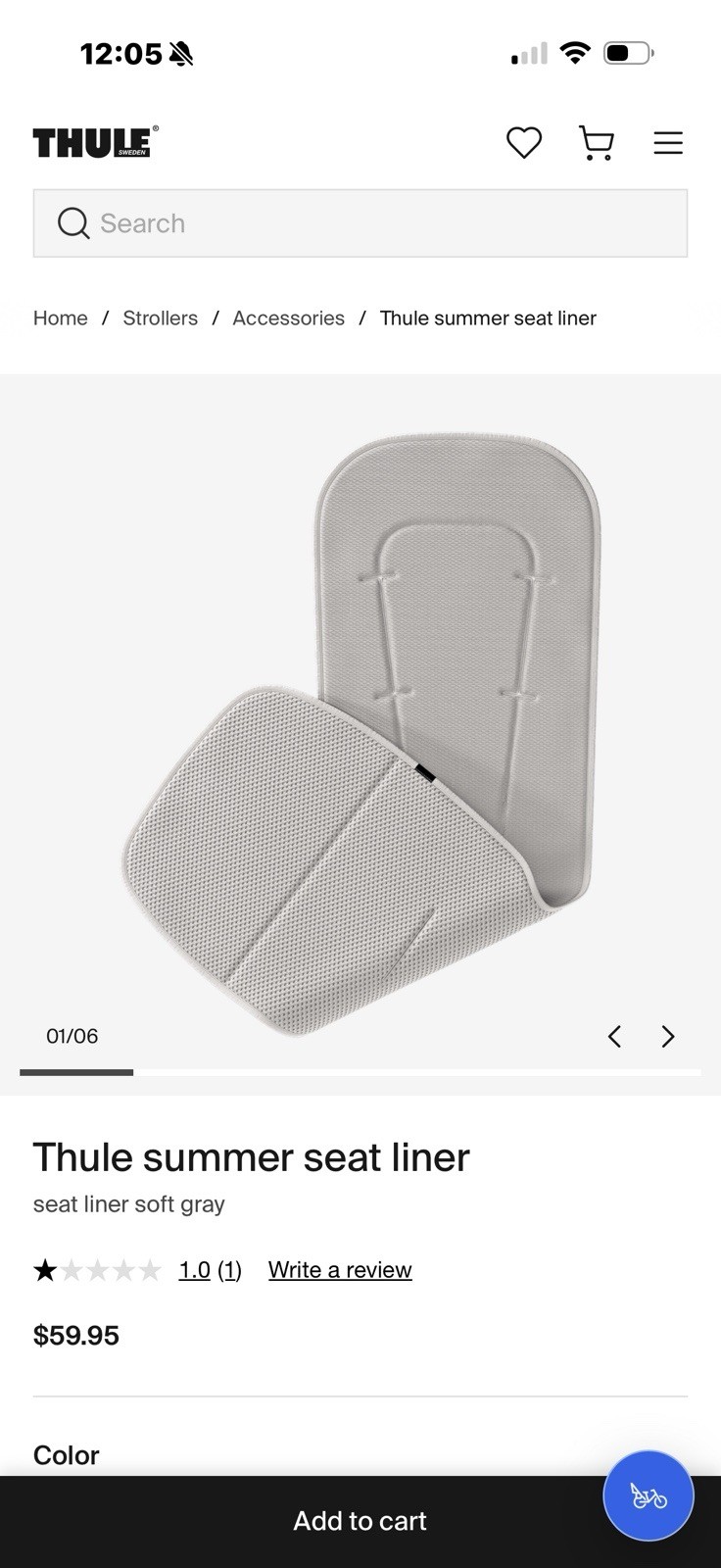 Thule Stroller Summer Seat Liner In Color Light Grey