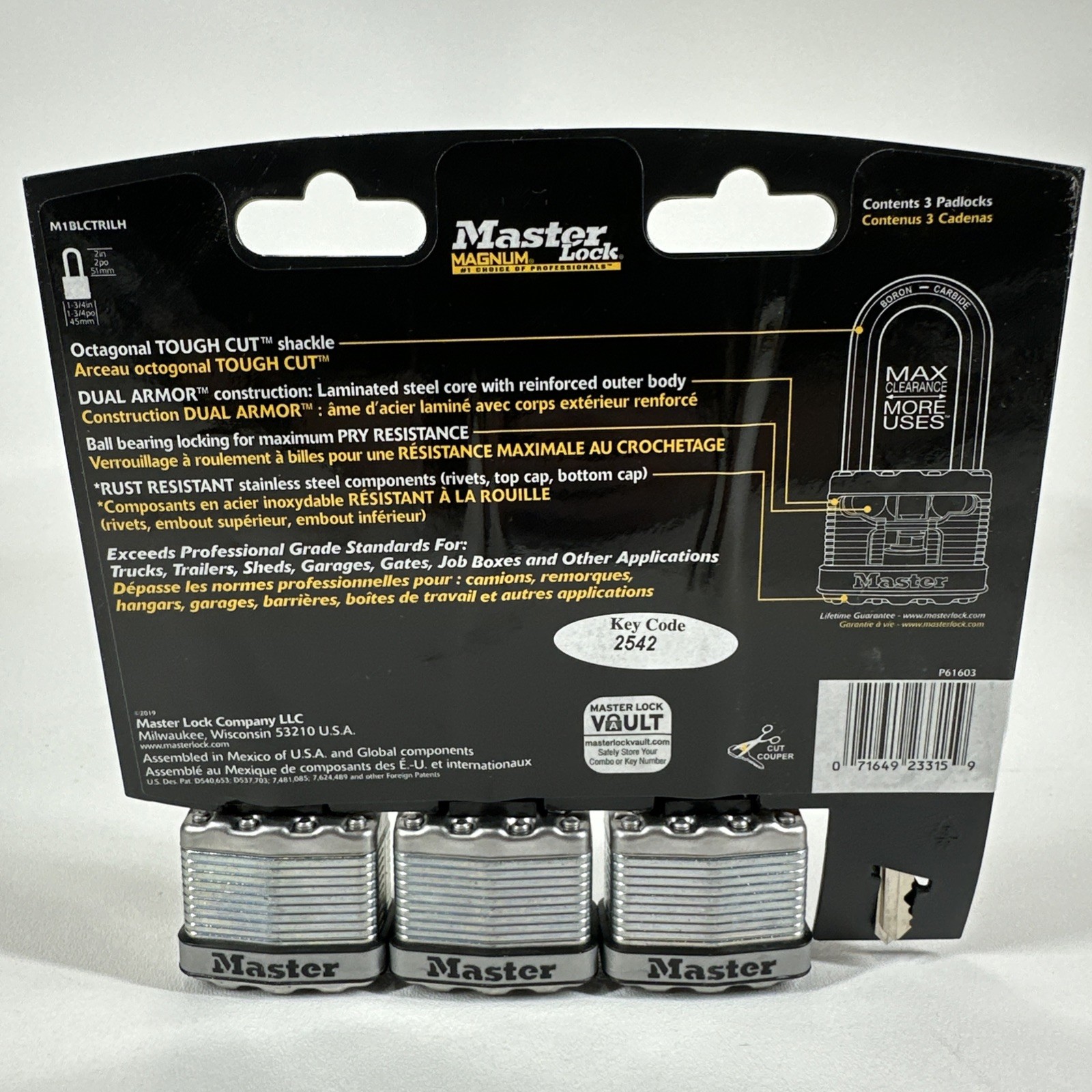 Master Lock Magnum Laminated Steel Padlock – 3‑Pack – Brand New