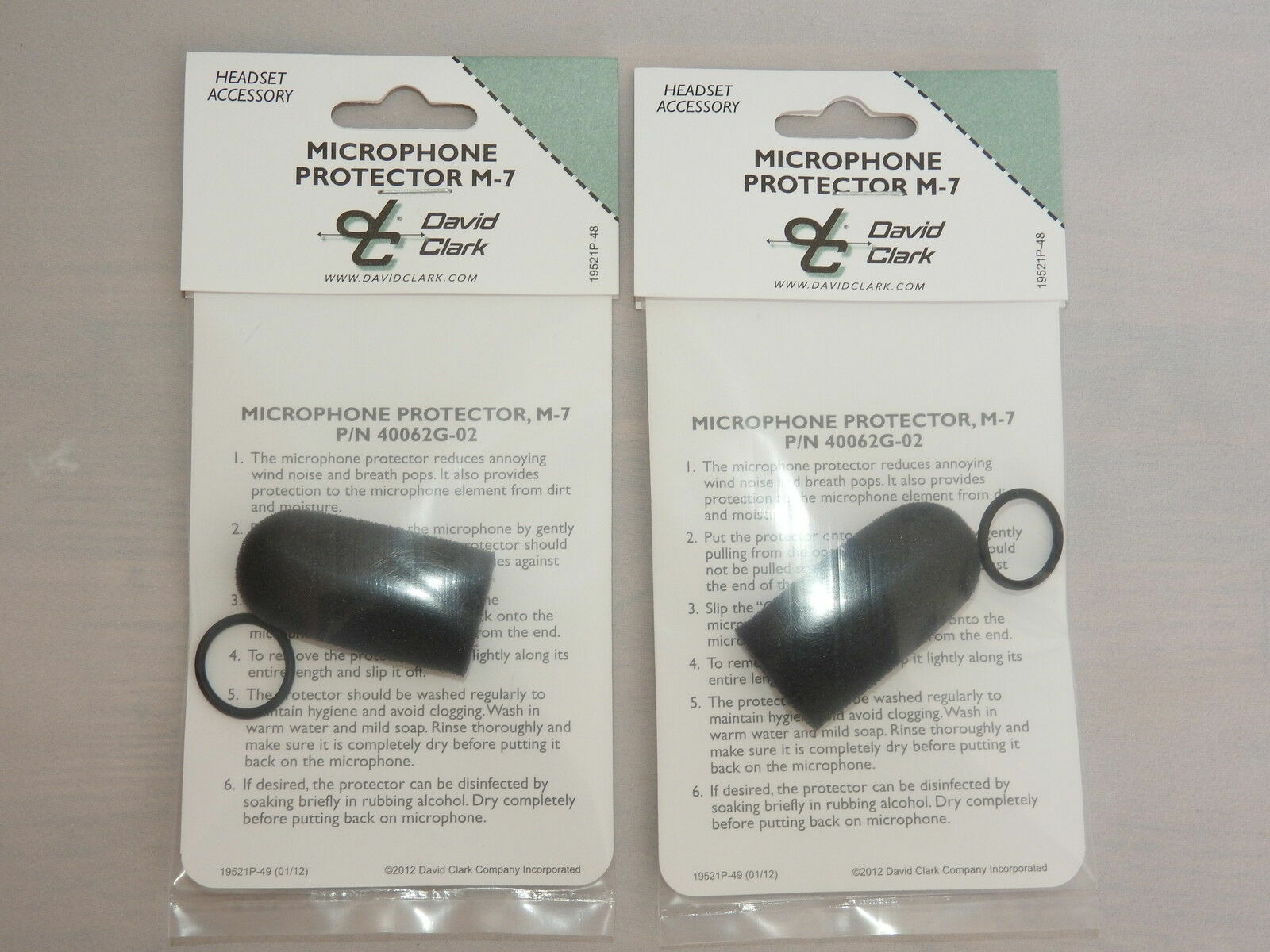 2 ea. DAVID CLARK MIC MUFF WIND SCREEN For M-77 MICROPHONES, p/n 40062G-02