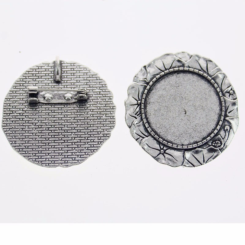 2pcs Tibetan silver color ROUND shape 25mm cabochon settings brooch design XA001