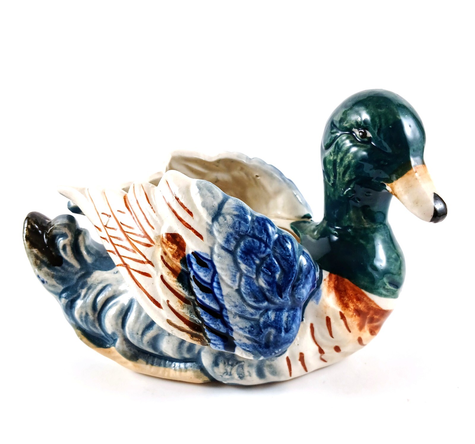 Occupied Japan Planter Mallard Duck 4" Tall 5" Wide Porcelain Vintage