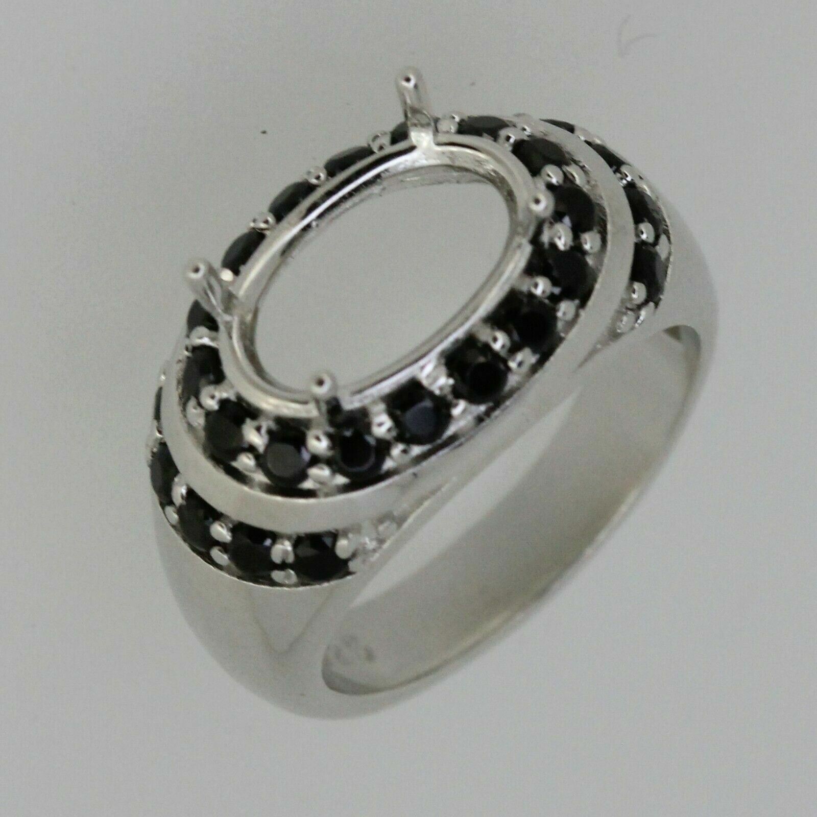 Sterling Silver Semi Mount Ring Setting Oval OV 12x8mm Black Spinel White Topaz