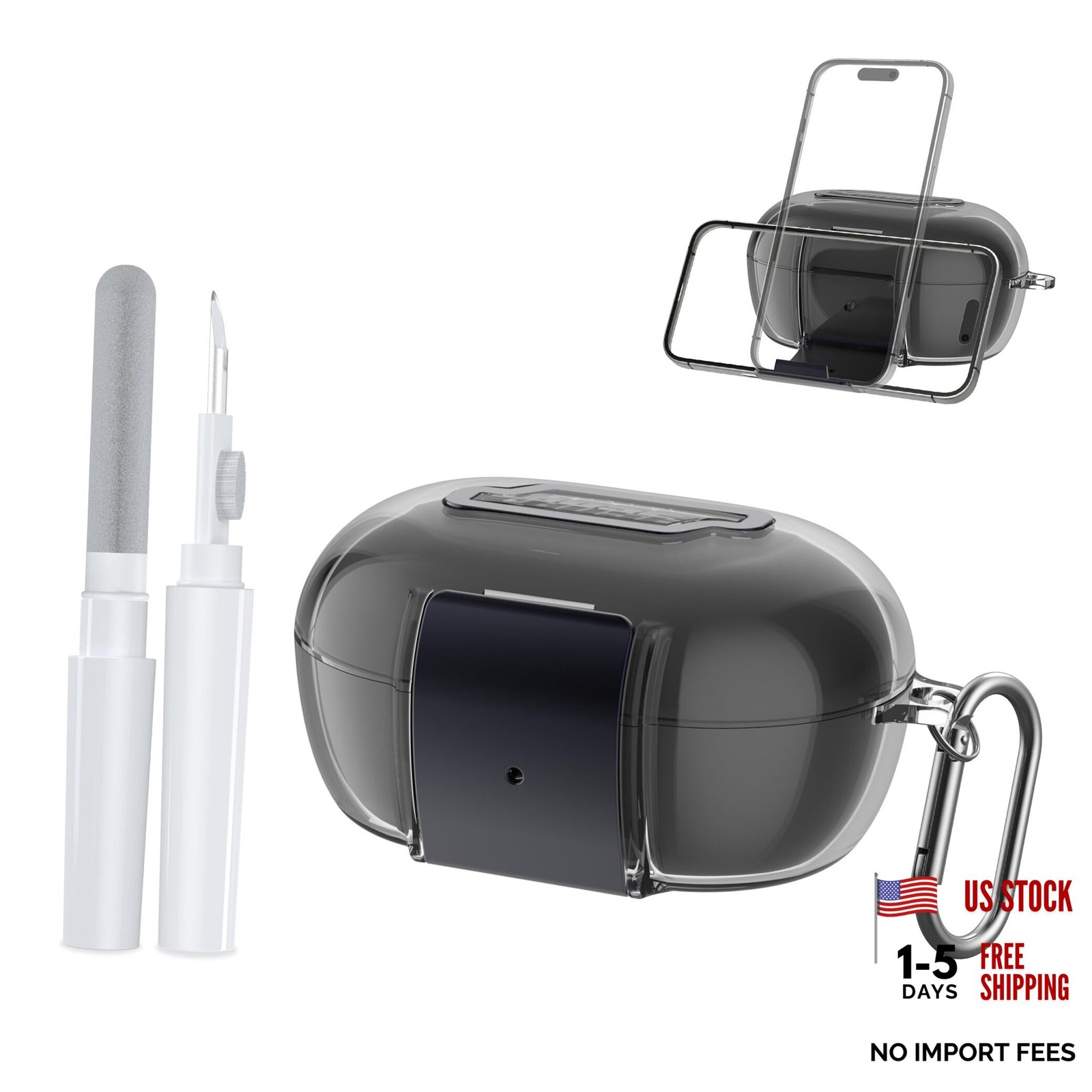 for Bose QuietComfort Earbuds Case with Phone Holder Soft TPU Protective Clear