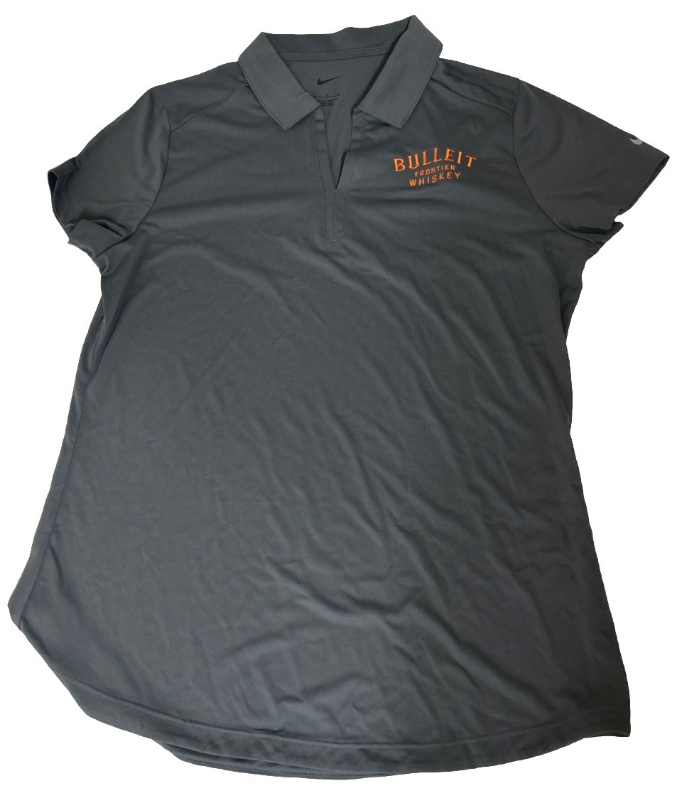 Nike Golf Women’s Dri-FIT Polo Bulleit Frontier Whiskey Logo NWT Gray Blue M