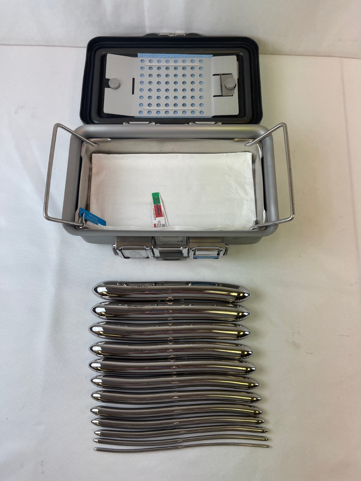 Set of 12 Pilling Weck Double Sided Hegar Dilators w Sterilization Case 26mm-3mm