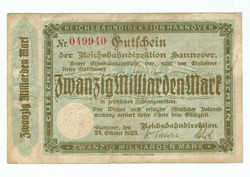 GERMANY BANKNOTE 20 BILLION MARK HANNOVER 1923