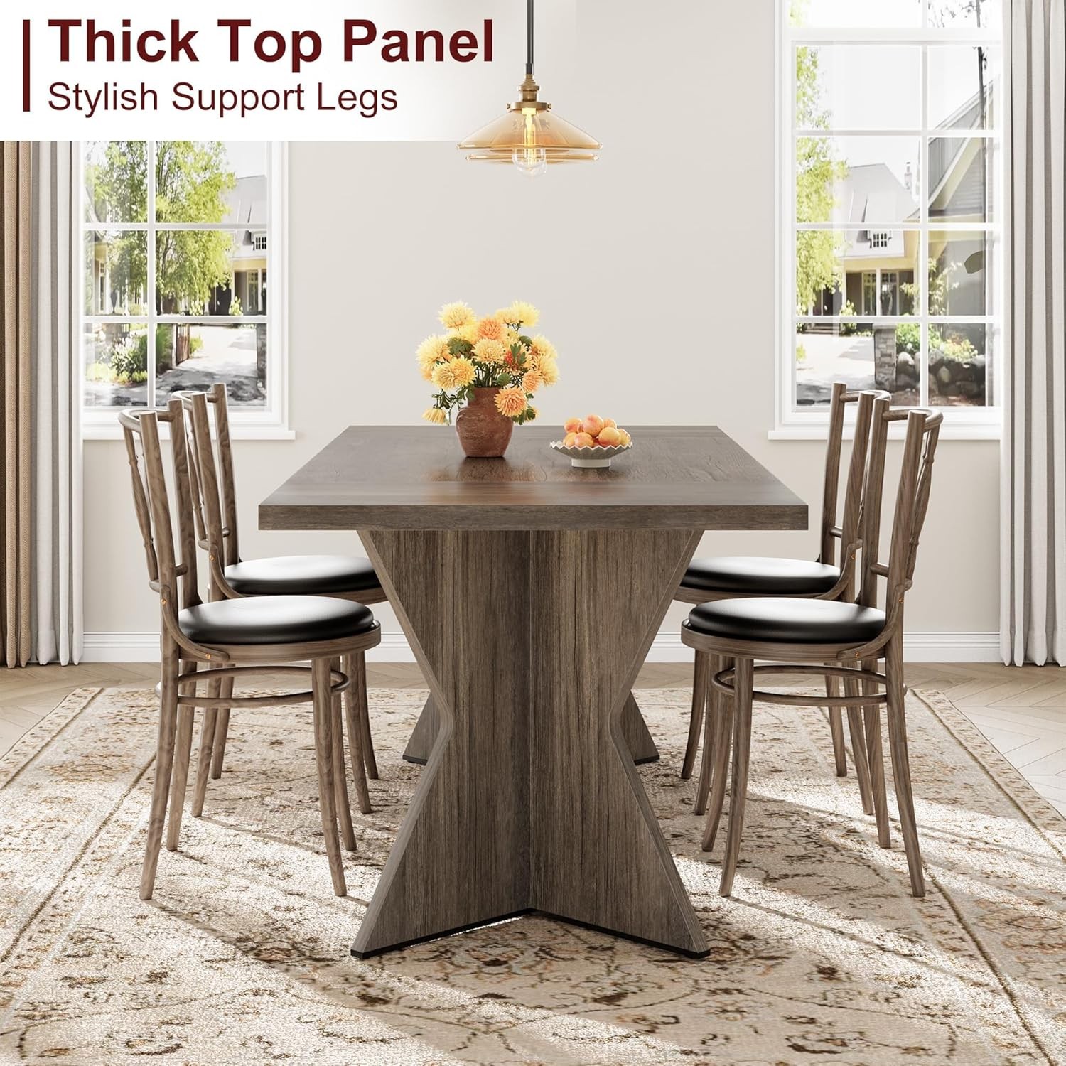 Thick Panel Double-Sided Triamine Rectangular Dining Table-Iron Foot 1 grey