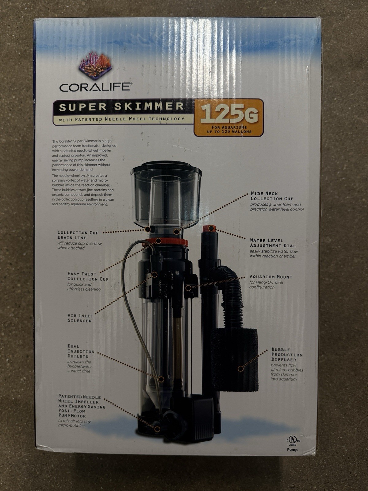 Coralife Super Skimmer 125G – Aquarium Protein Skimmer (Up to 125 Gallons)
