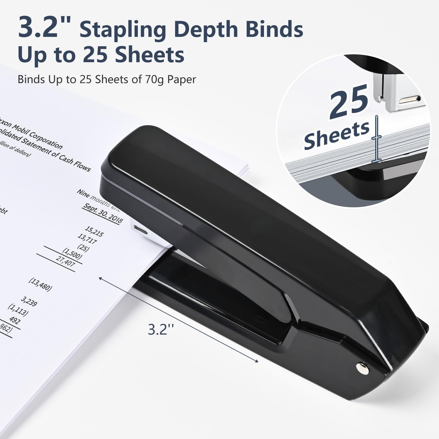 MJMX 360° Rotating Swing-Arm Stapler, 25-Sheet Capacity, with 1000 Black