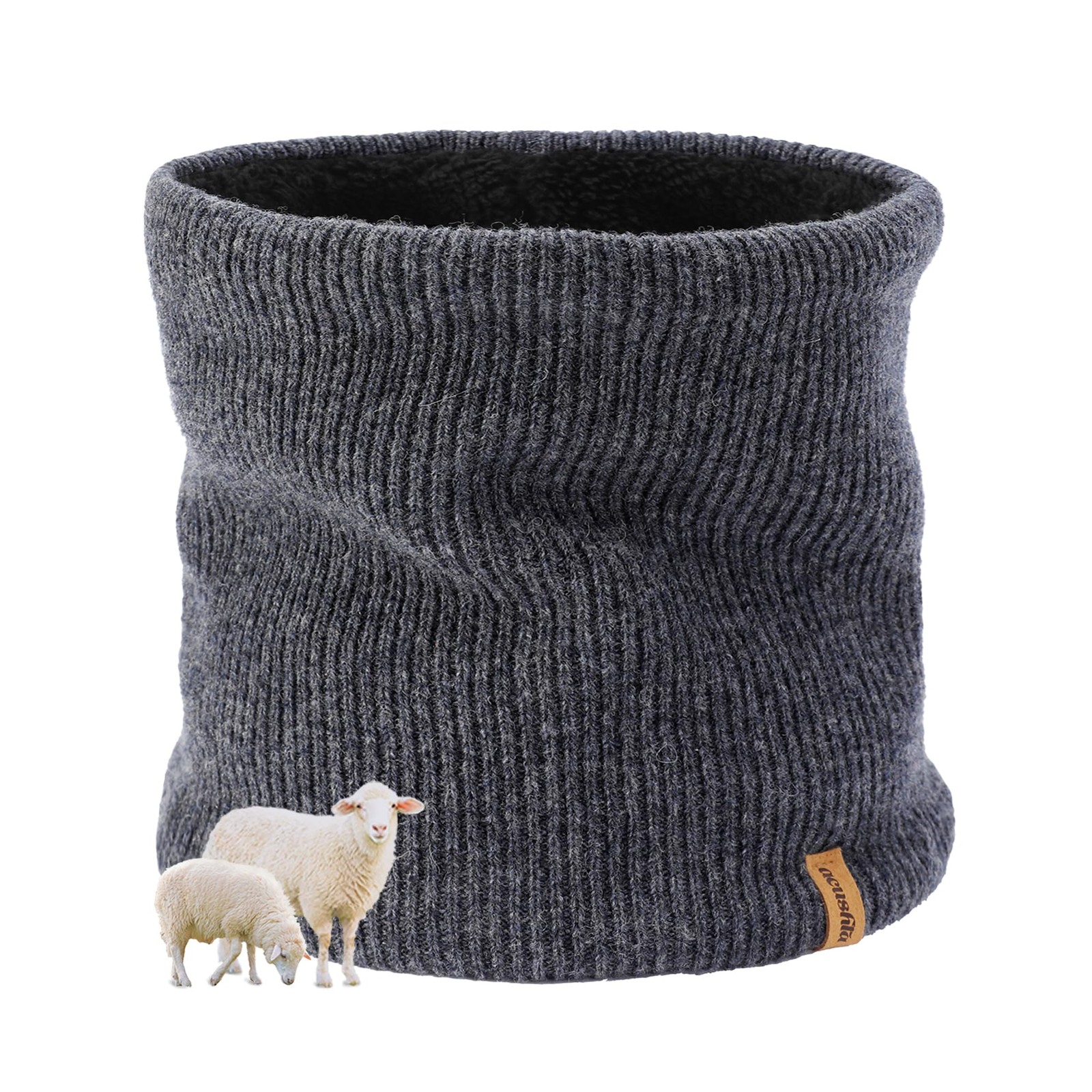 ACUSHLA Merino Wool Neck Gaiter for Men & Women - Fleece One Size, Dark Grey