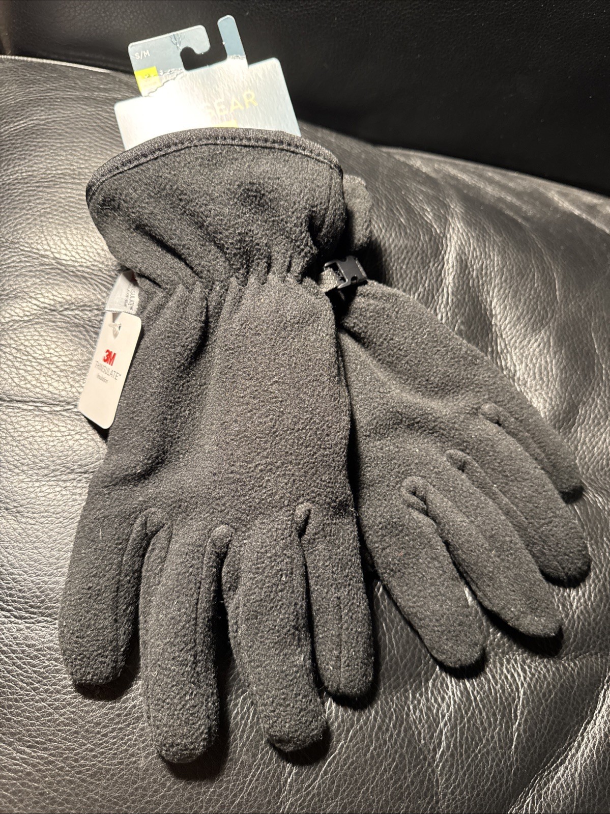 TEK GEAR~SMALL MEDIUM~Men's Black Thinsulate Microfleece Cuffed Gloves