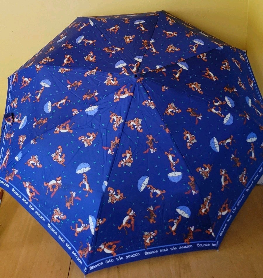Disney Store Tigger Compact Folding Umbrella Blue, Manual All-Over Print