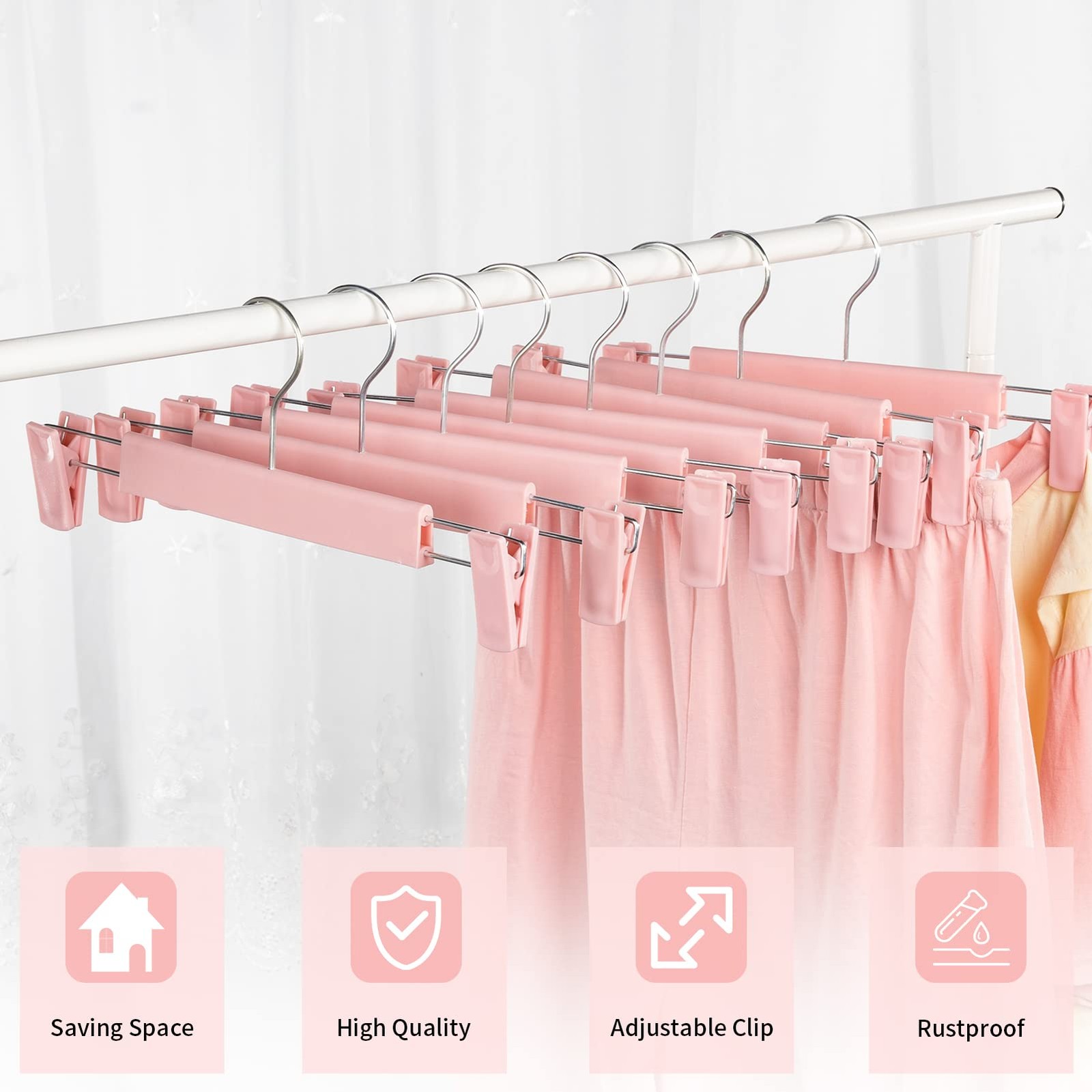 10 Pack Skirt Hangers, PantsHangers with Clipsï¼Œ360 Â° Swivel 10Pack, Pink