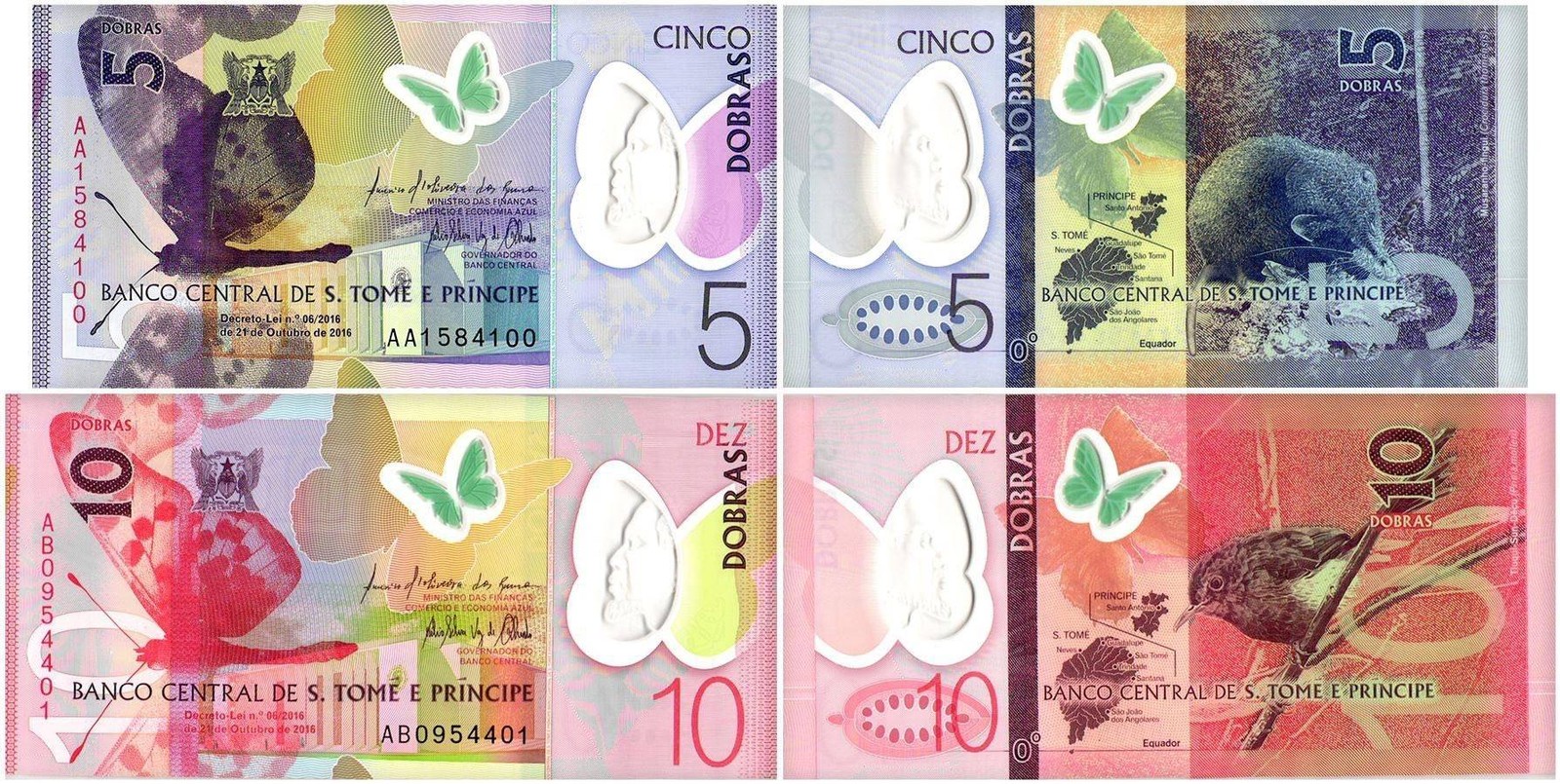 St. Thomas & Prince 5-10 Dobras 2 Pieces Set, 2016, P-70-71, UNC, Polymer