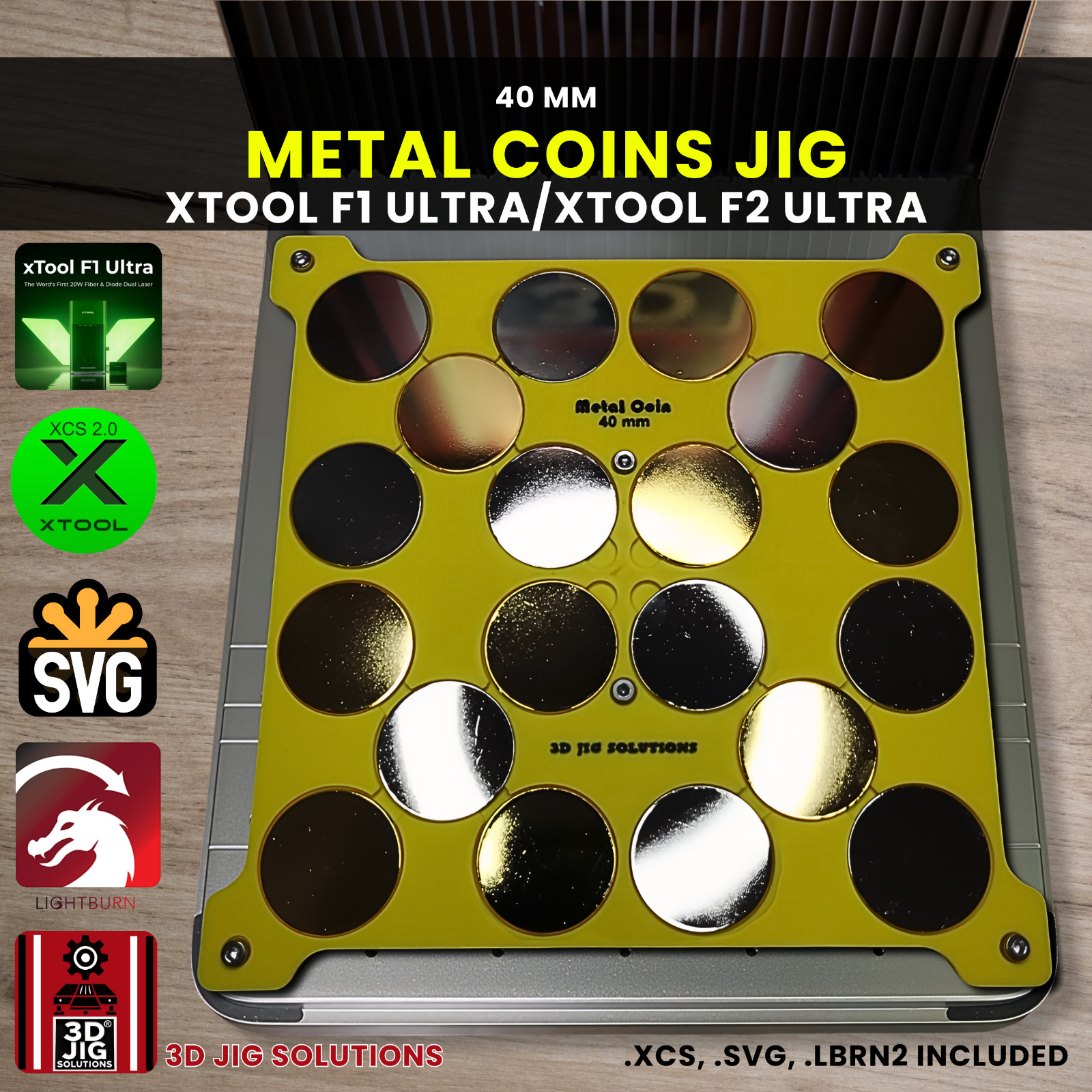 xTool F1 Ultra/F2 Ultra Metal Coin Laser Engraving Jig Template + XCS