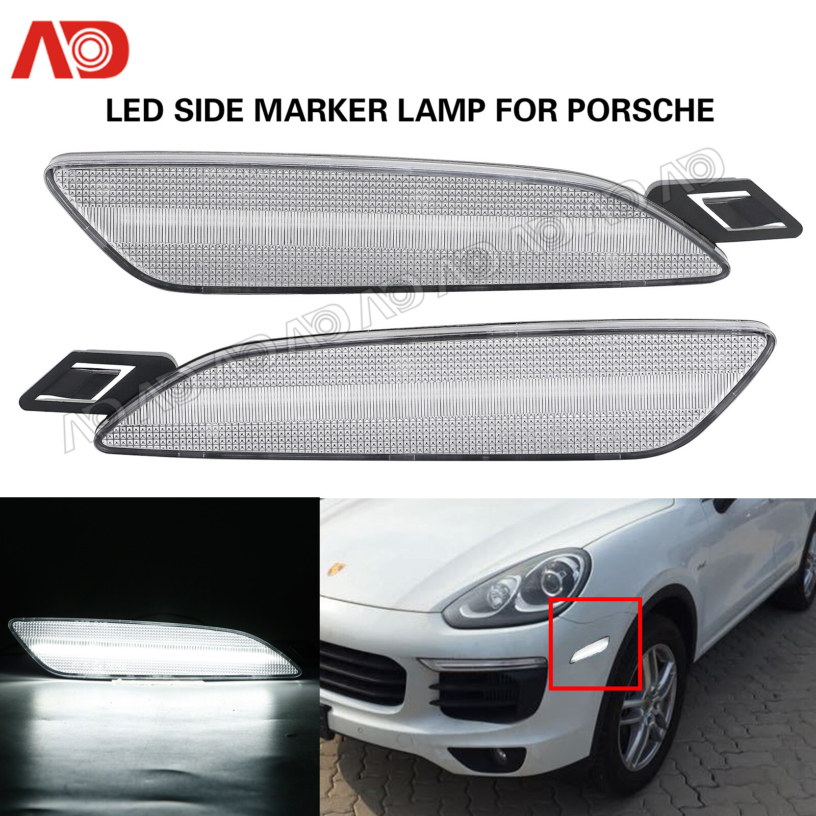 White Front Side Marker Lights Turn Signal Lamp For 2015-18 Porsche Cayenne 958