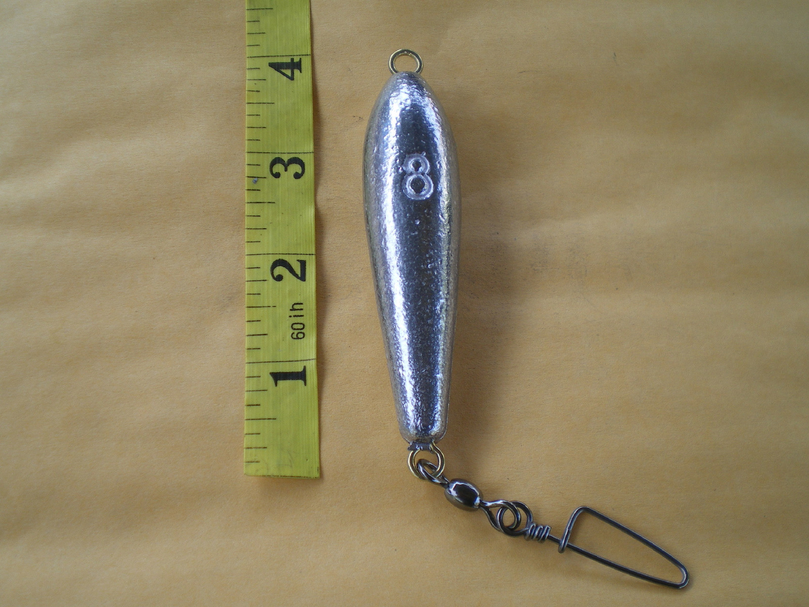5 PCS. IN LINE TROLLING SINKER 8 OZ.W/#1/0 COASTLOCK CRANE SWIVEL & #2 WIRE EYE