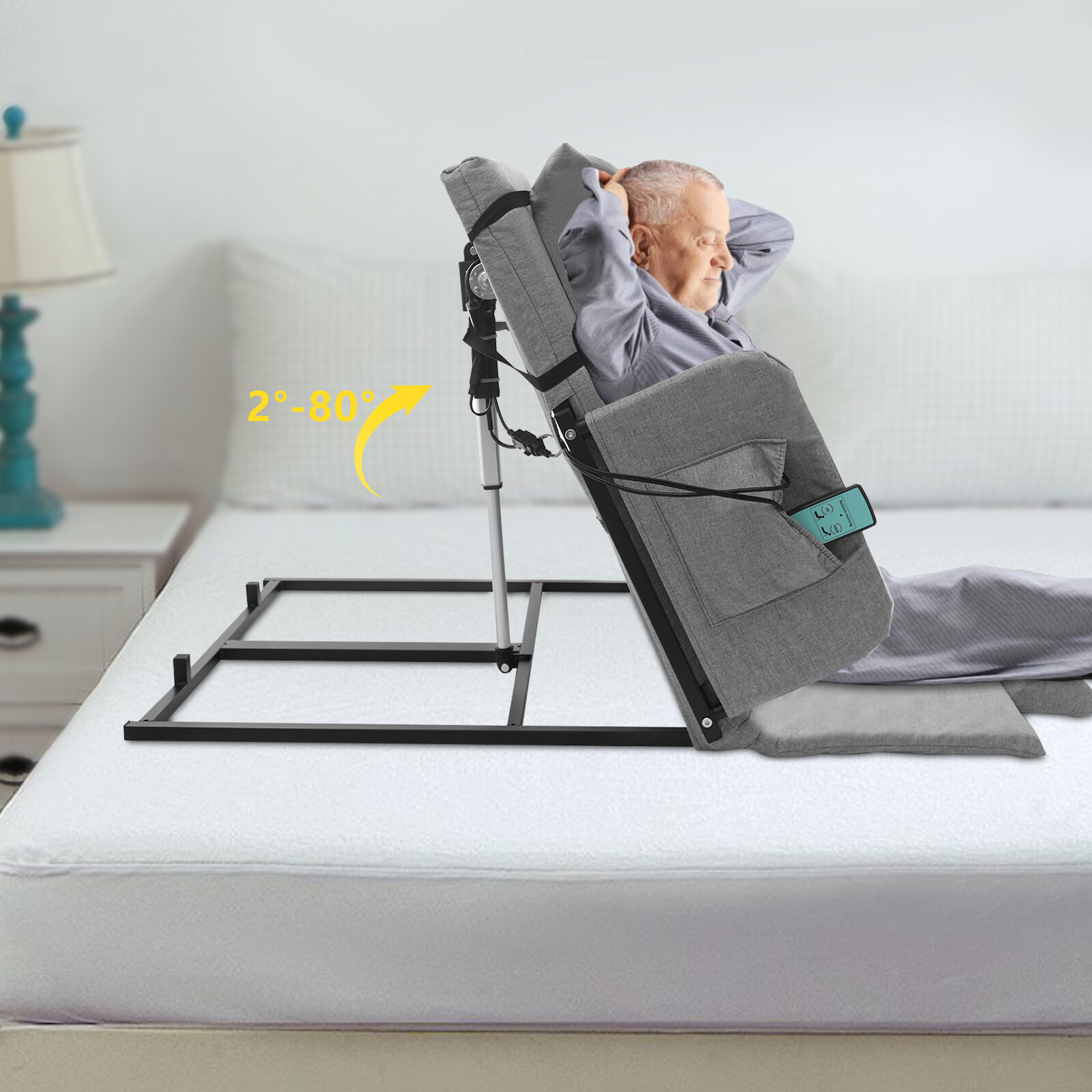 Grey Electric Lifting Adjustable Bed Back Rest Electric Lift Backrest Bed GIFT