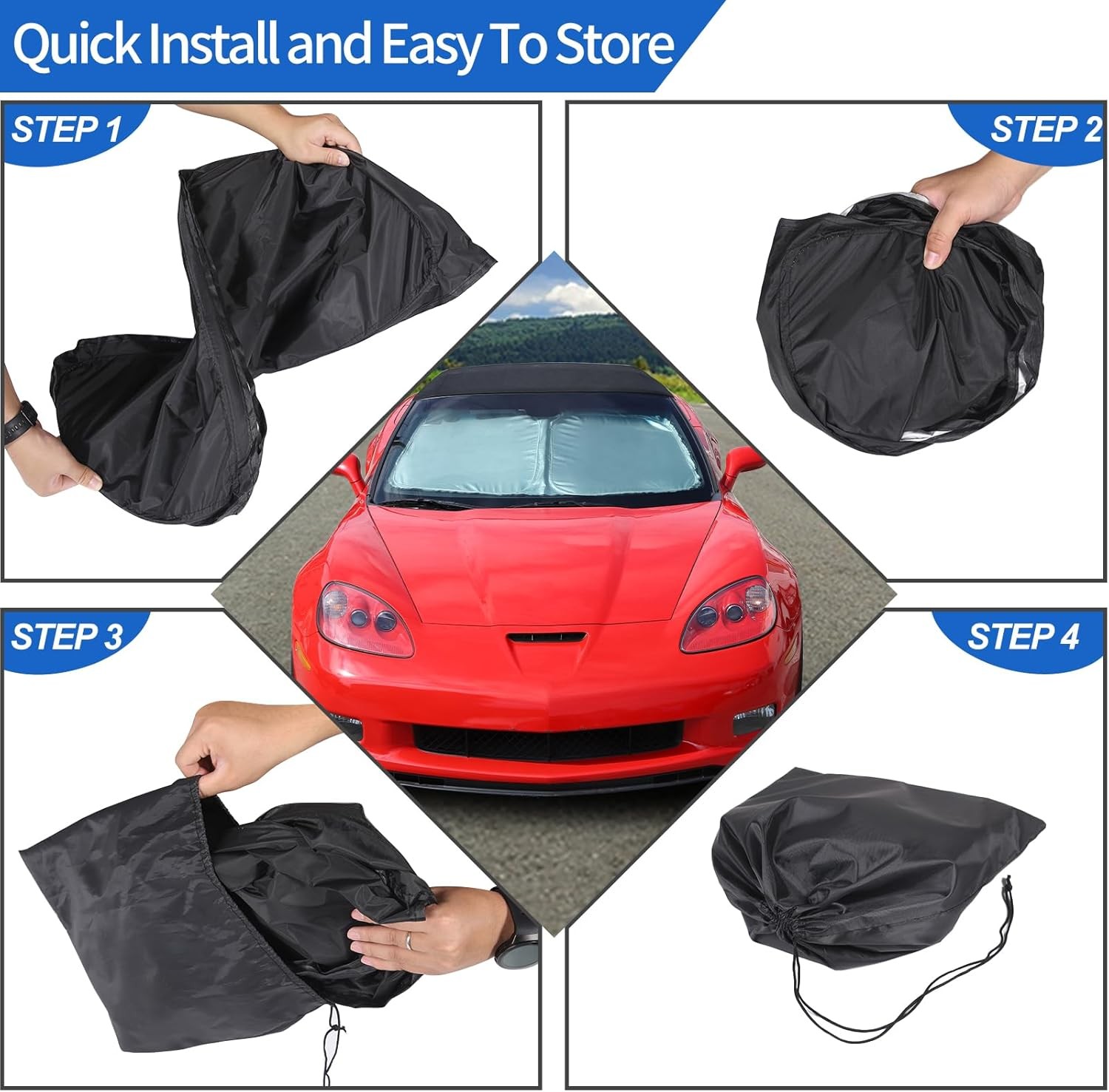 Windshield Sunshade for Chevrolet Corvette C6 2005-2013, Folding, Blocks UV Rays