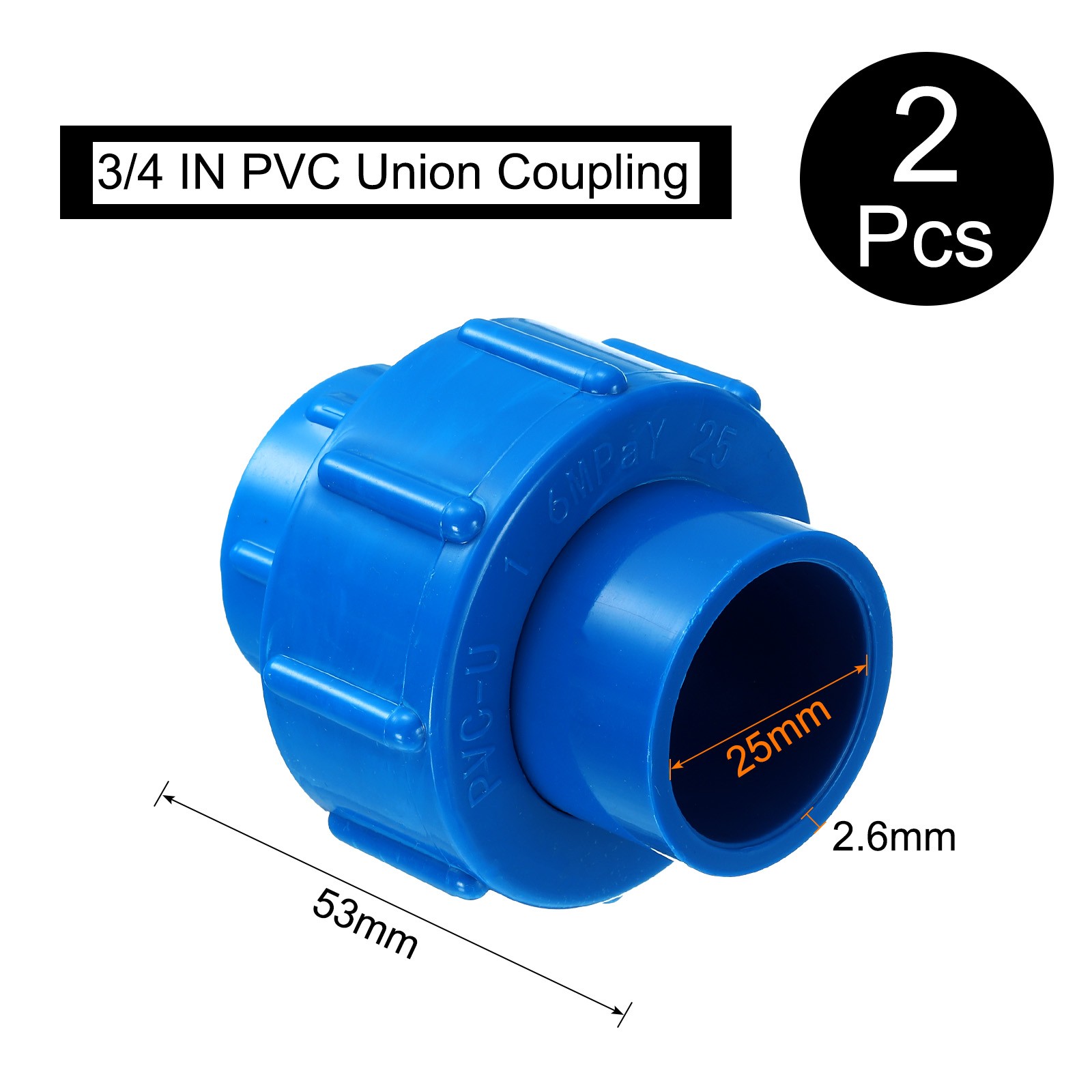 2 Pcs 3/4" Union PVC Coupling Pipe Fitting Adapter, Blue