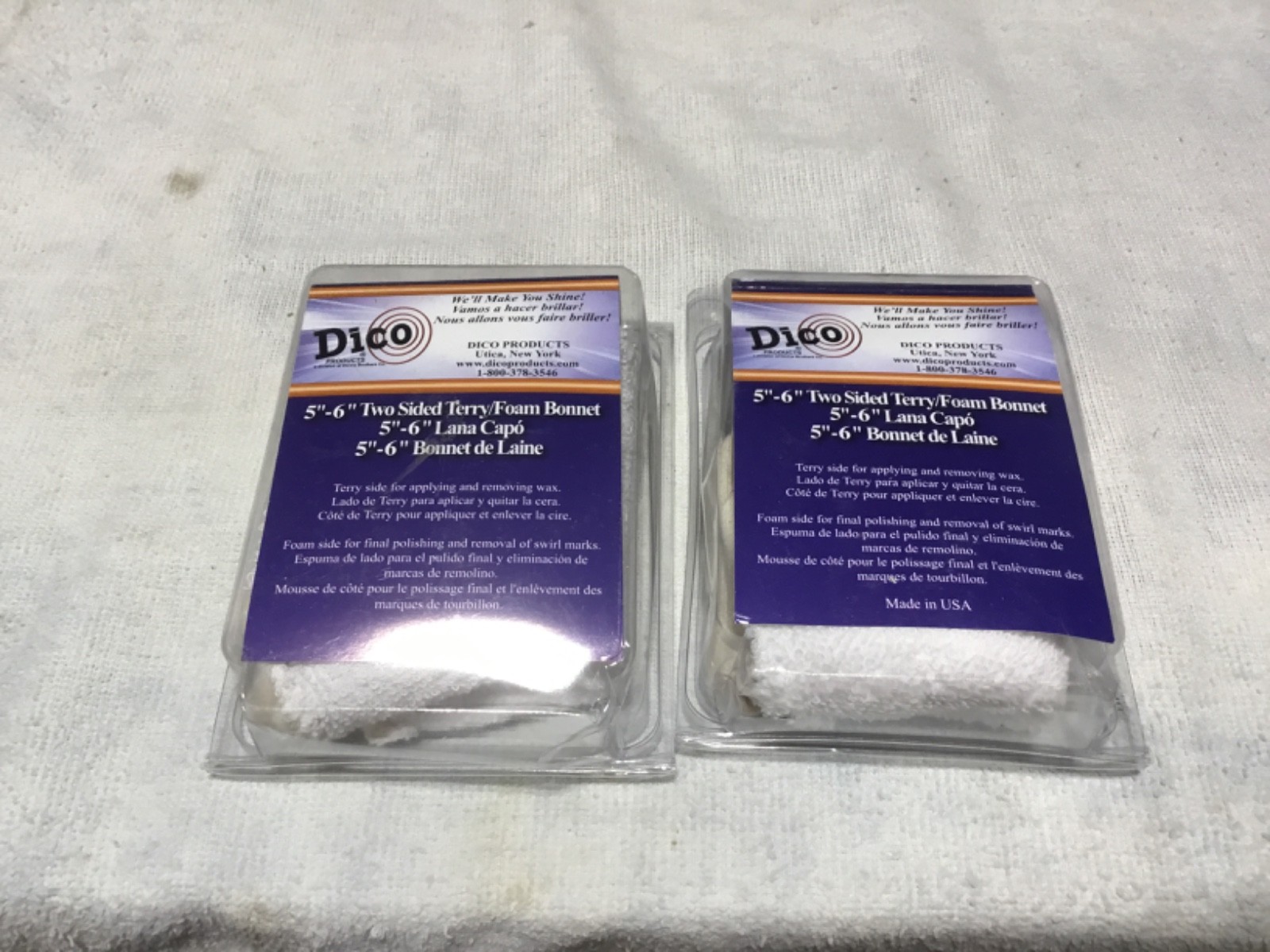 DICO #7410661 5"-6" TWO SIDED TERRY/FOAM BONNET POLISHING PADS LOT OF 2 NEW