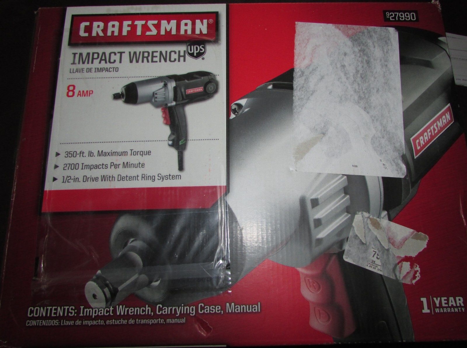 Craftsman 8 Amp Electric Corded Impact Wrench 350 ft-lbs 27990 w/CarryCase NEW