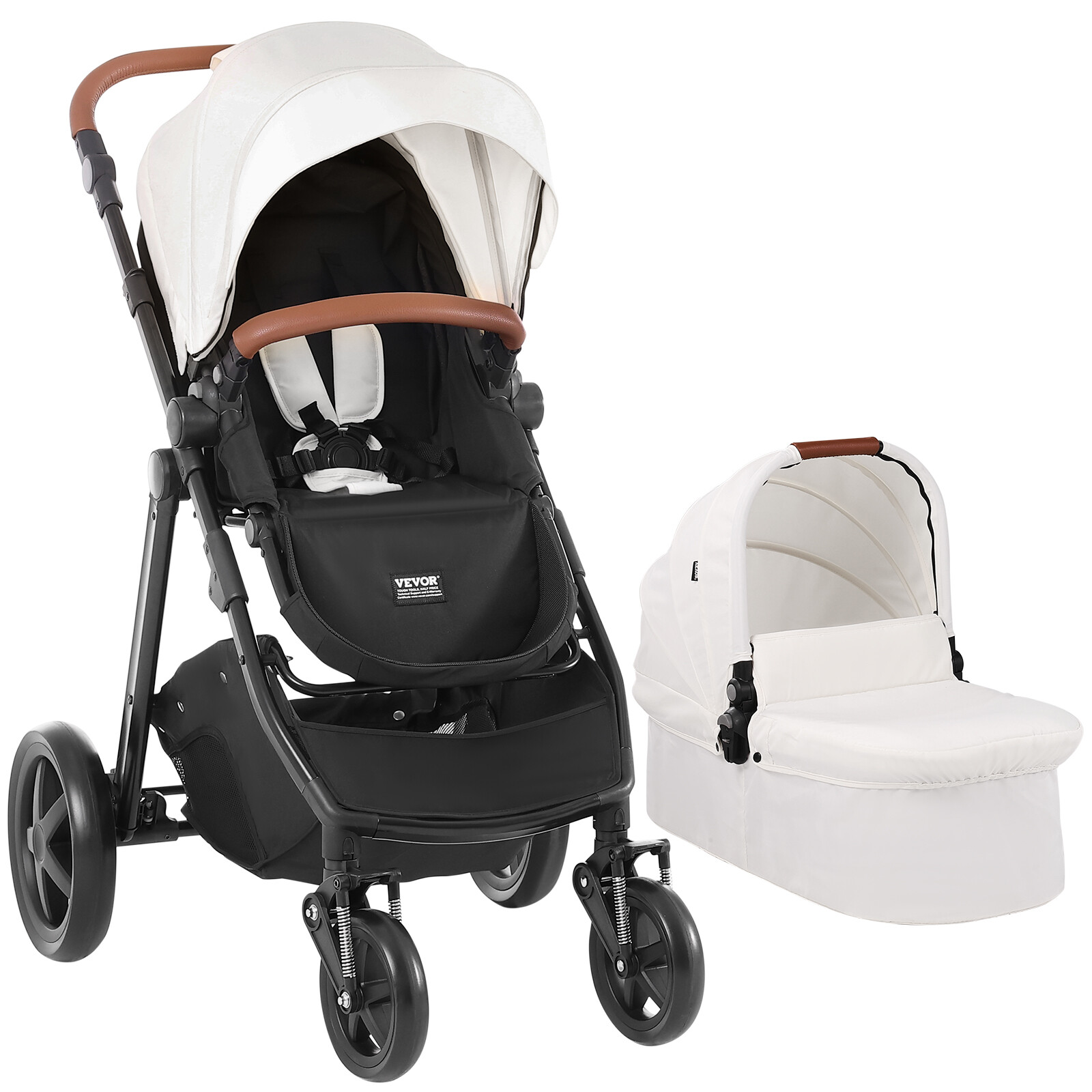 Baby Stroller Travel System With Bassinet Playard Baby Combo Set 2-in-1 White