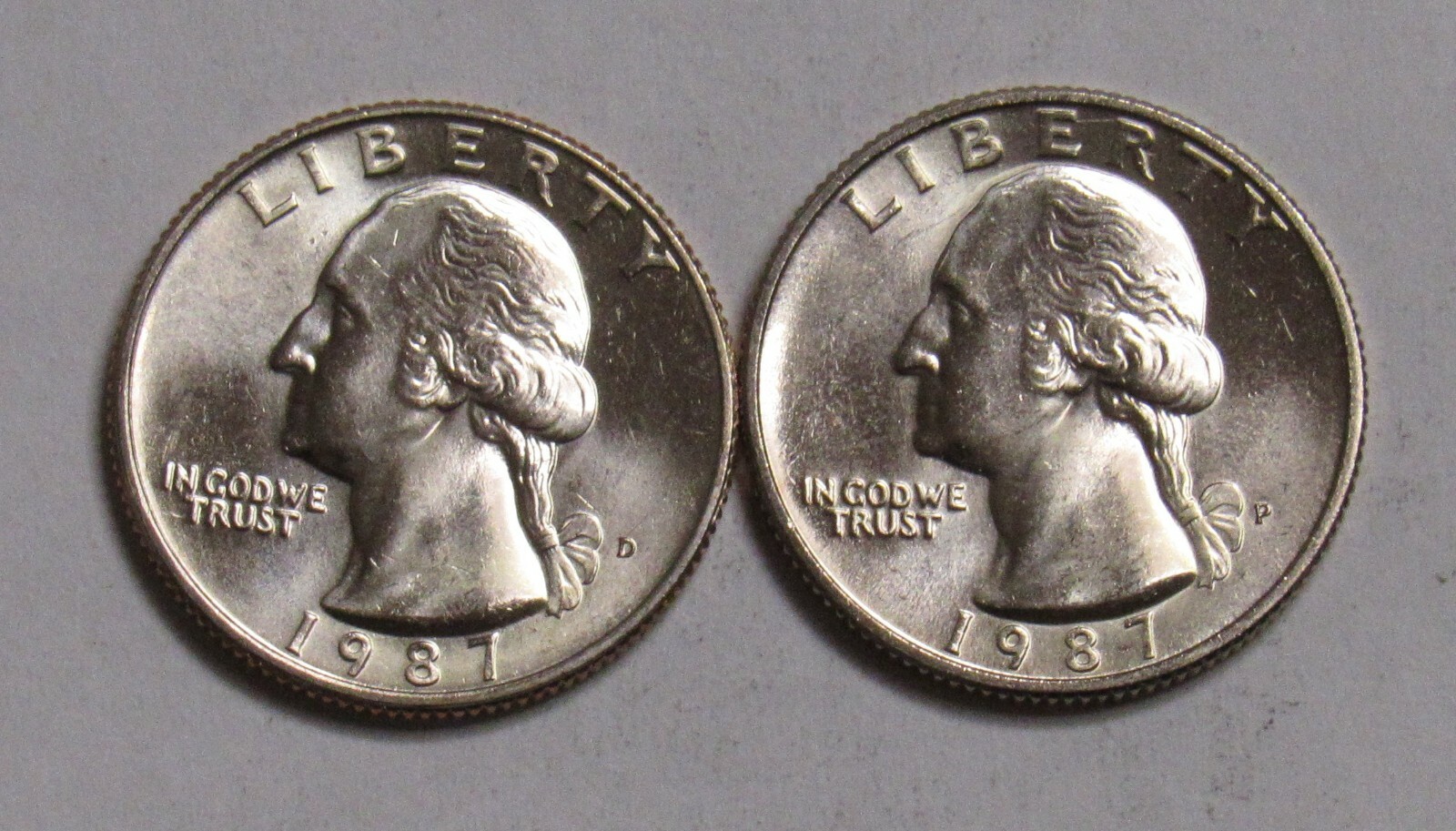 1987 P&D Washington Quarters in BU condition