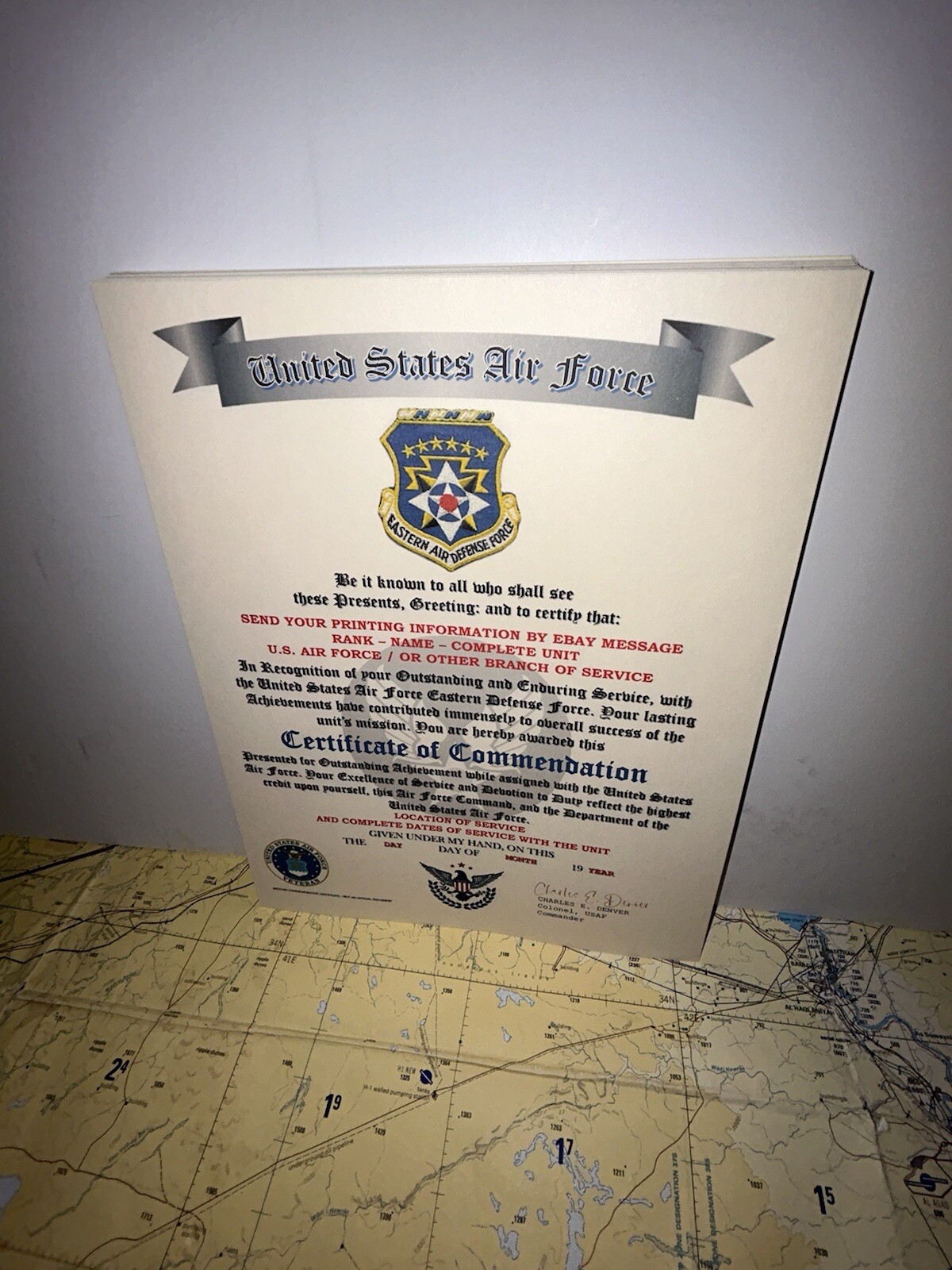 U.S.A.F. / AIR FORCE EASTERN AIR DEFENSE FORCE - CERTIFICATE OF COMMENDATION