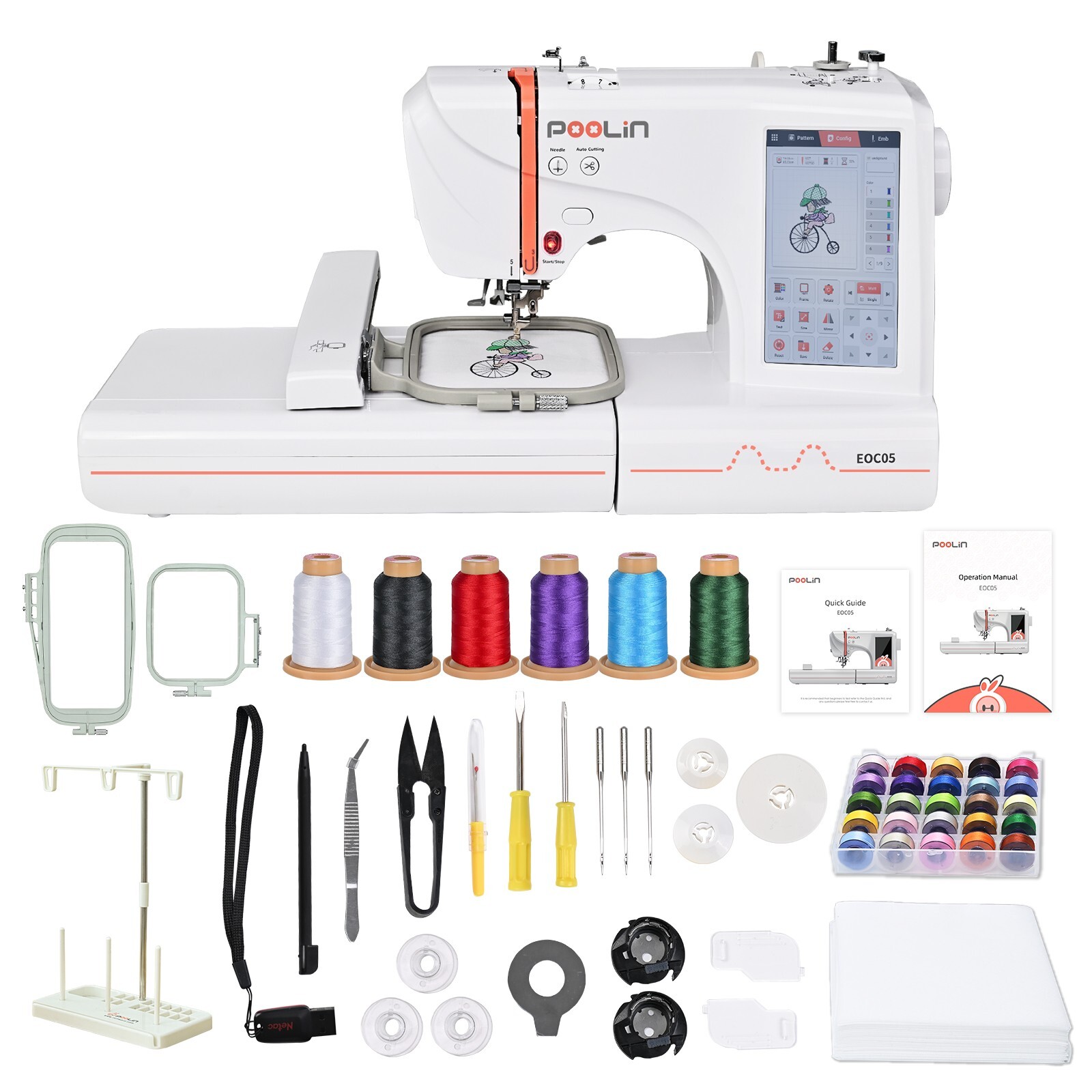 Poolin EOC05 4 x 9in Embroidery Machine Computerized 7in Large LCD Touch Screen