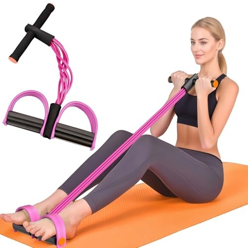 Resistance Bands with Handles, 6-Tube Elastic Foot Pedal Resistance Bands, Pink