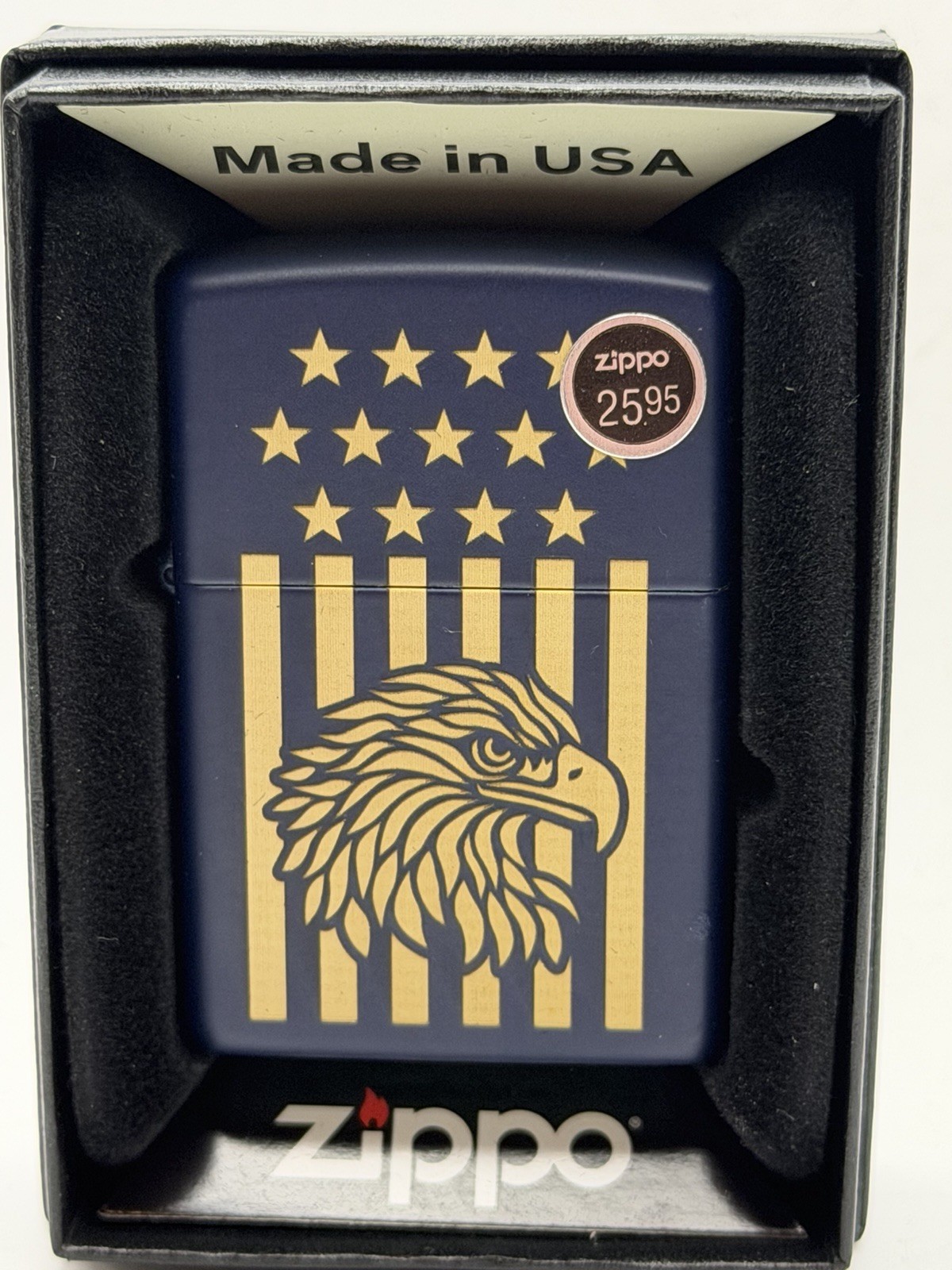 2026 Eagle & Flag Navy Blue Matte Zippo Lighter New 47536