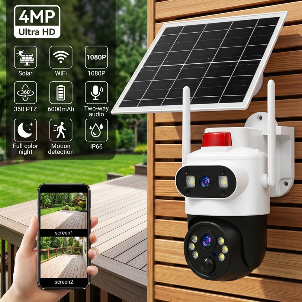 Solar Battery Powered Wireless WiFi Outdoor Pan/Tilt Home Security Camera System