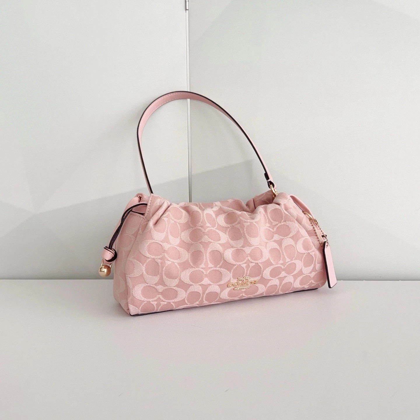 Coach Faye Shoulder Bag CER68 Signature Denim Drawstring Handbag Pink New