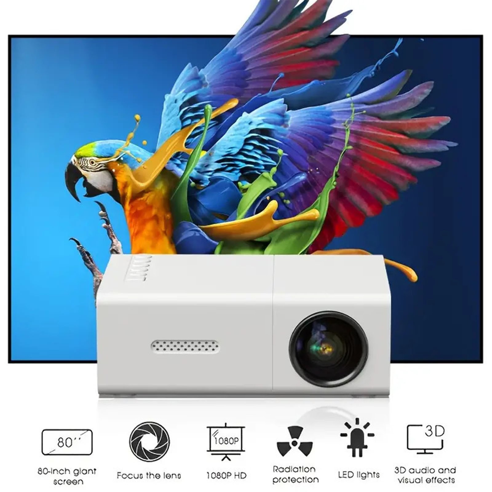 Mini Projector 1080P HD Support USB Multimedia Interface Multimedia Projector