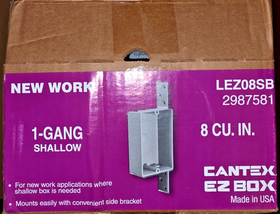 (BOX OF 25) CANTEX EZ08SB Electrical Box, Shallow, w/Bracket