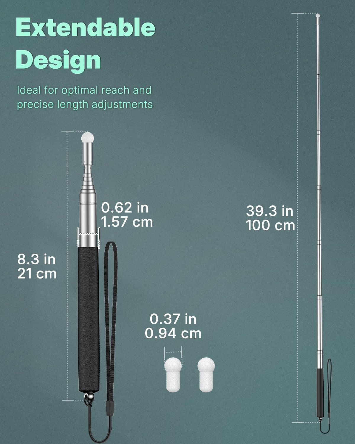 Uniclife 2 Pack Retractable Teacher Pointer Stick 2 Pcs, Black(up to 39.3")
